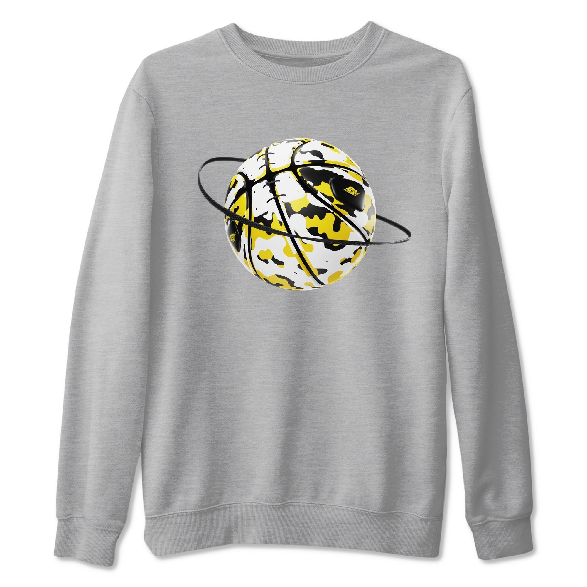 1s Yellow Ochre shirt to match jordans Camo Basketball Planet sneaker tees streetwear brand Air Jordan 1 Yellow Ochre Drip Gear Zone Brand unisex cotton Heather Grey 2 crew neck shirt