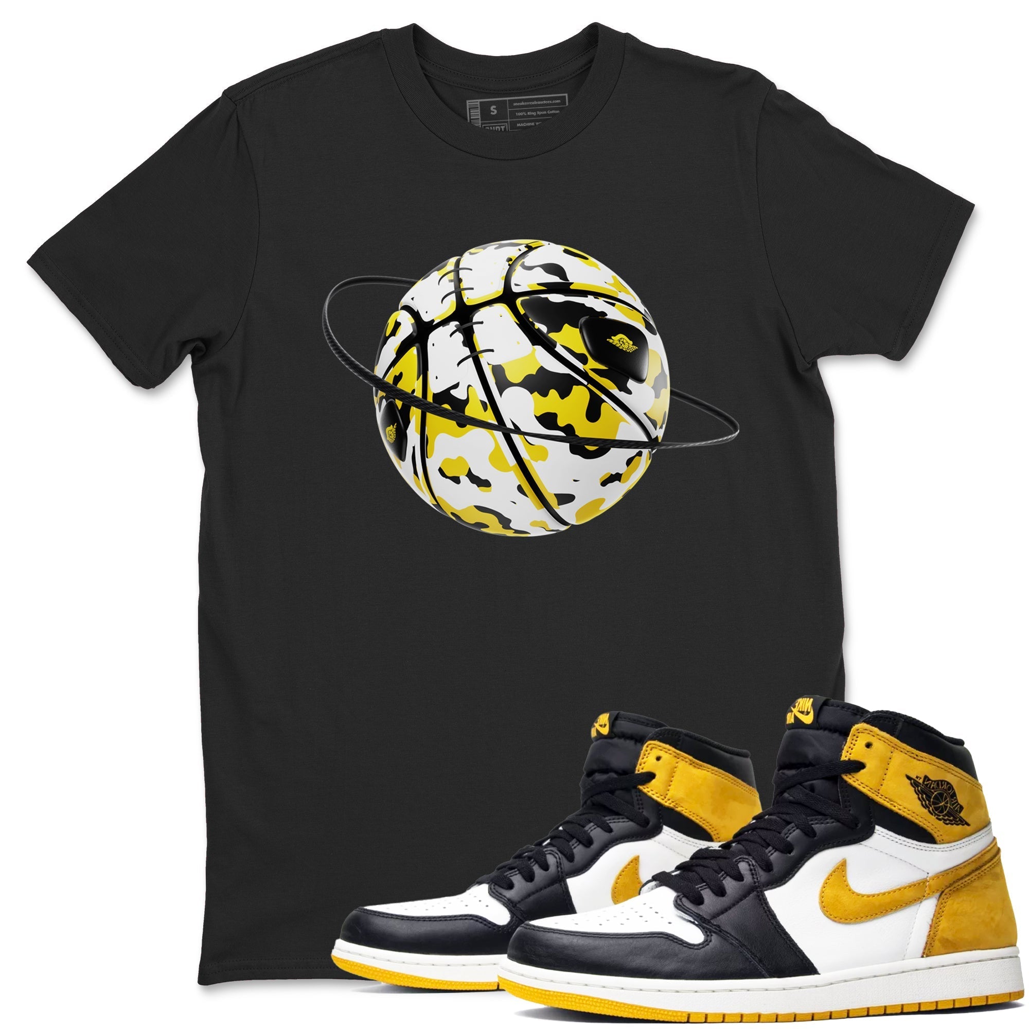 1s Yellow Ochre shirt to match jordans Camo Basketball Planet sneaker tees streetwear brand Air Jordan 1 Yellow Ochre Drip Gear Zone Brand unisex cotton Black 1 crew neck shirt