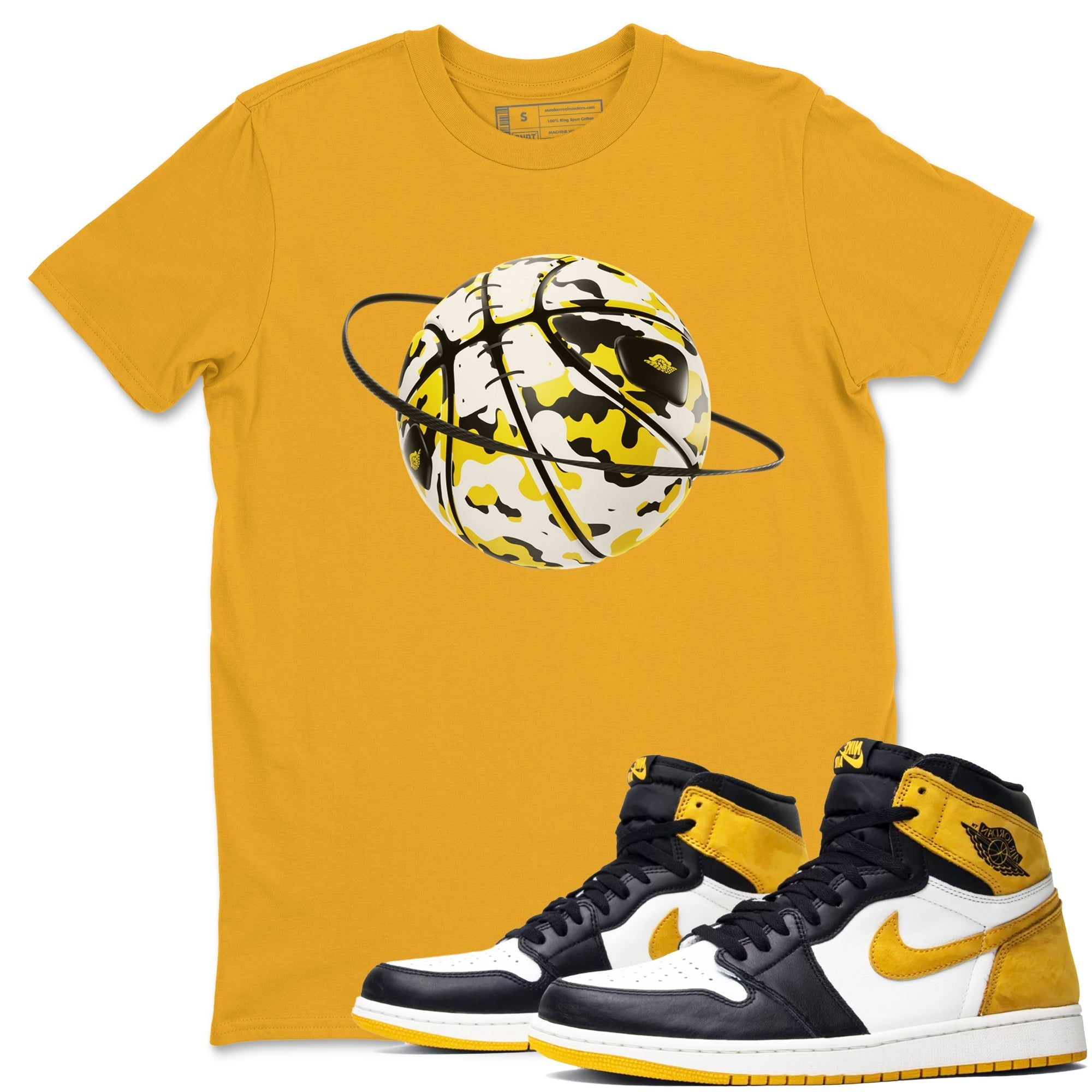 1s Yellow Ochre shirt to match jordans Camo Basketball Planet sneaker tees streetwear brand Air Jordan 1 Yellow Ochre Drip Gear Zone Brand unisex cotton Gold 1 crew neck shirt