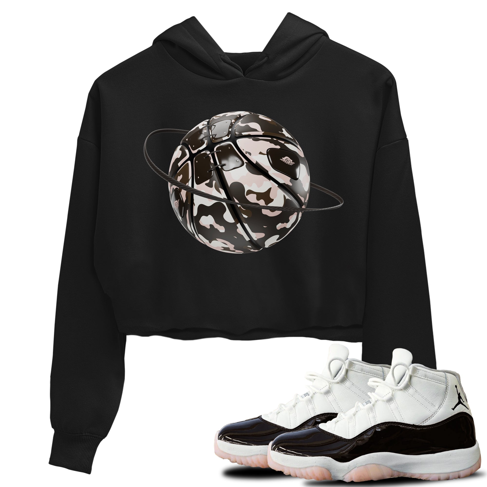 Air Jordan 11 Neapolitan shirt to match jordans Camo Basketball Planet sneaker matching t-shirts and clothing AJ11 Neapolitan Drip Gear Zone Black 1 Crop T-Shirt