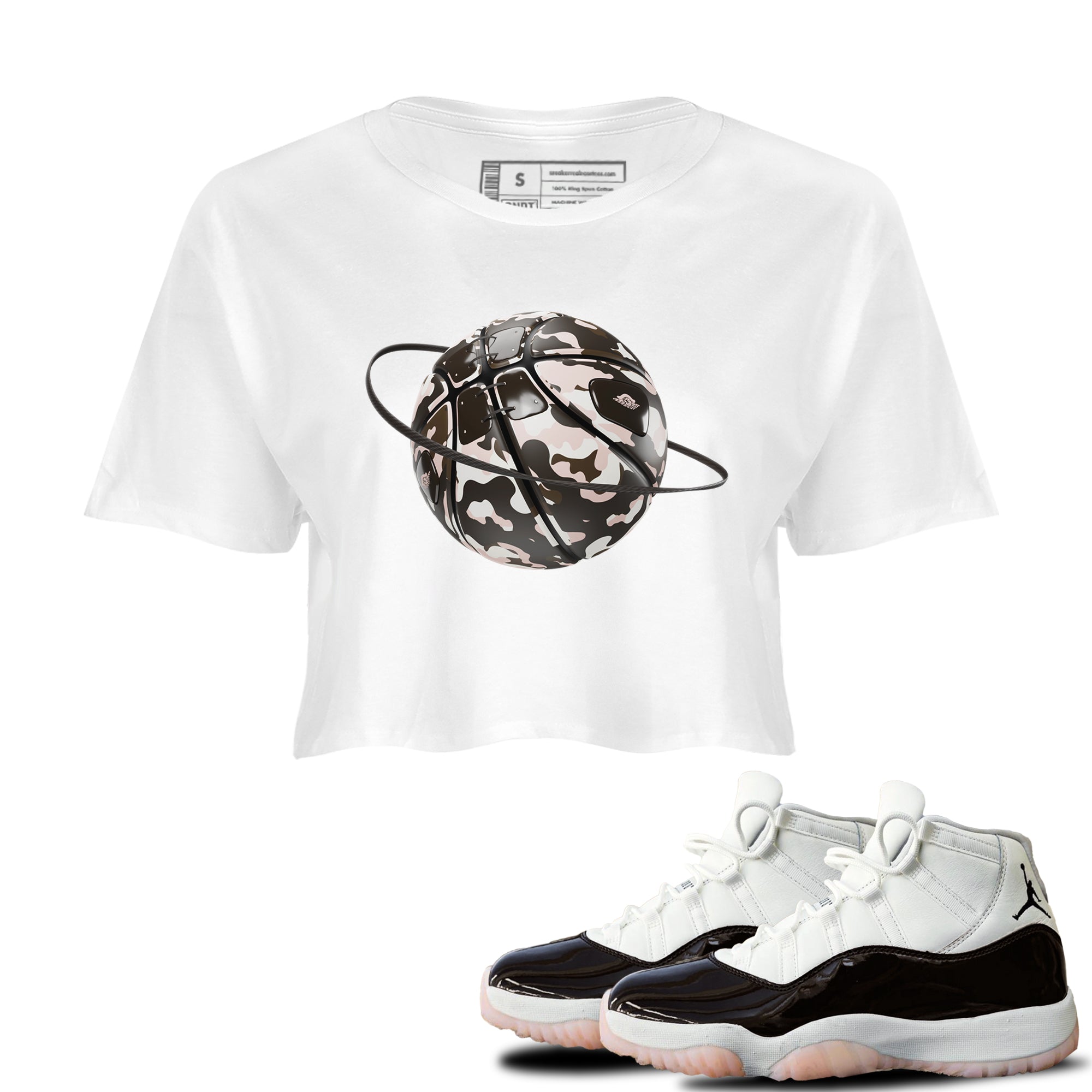 Air Jordan 11 Neapolitan shirt to match jordans Camo Basketball Planet sneaker matching t-shirts and clothing AJ11 Neapolitan Drip Gear Zone White 1 Crop T-Shirt