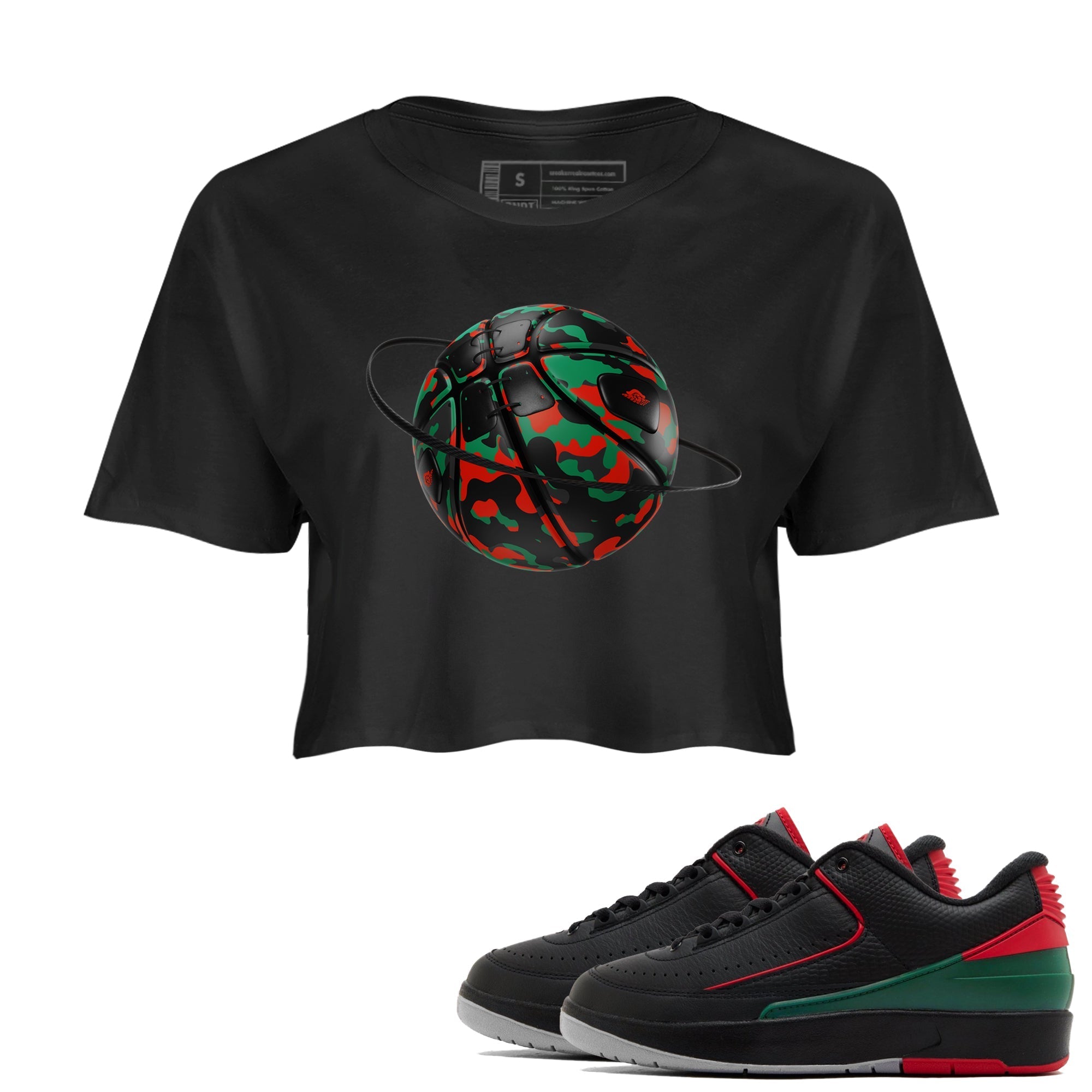 Jordan 2 Low Christmas X-mas Holiday special gift shirt to match jordans Camo Basketball Planet sneaker tees Air Jordan 2 Christmas Drip Gear Zone Black 1 Crop T-Shirt