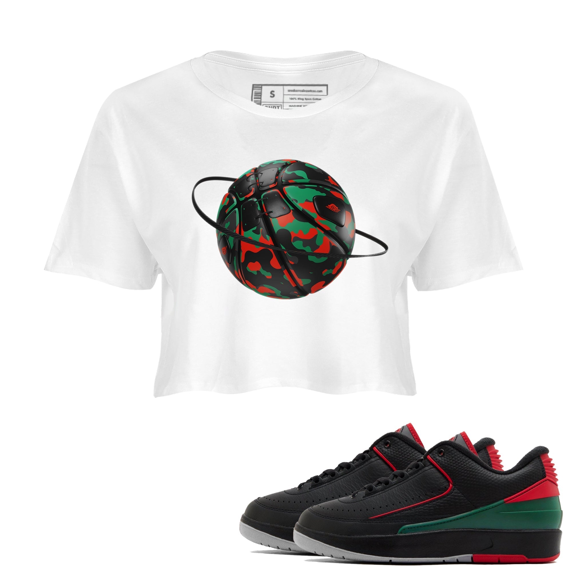 Jordan 2 Low Christmas X-mas Holiday special gift shirt to match jordans Camo Basketball Planet sneaker tees Air Jordan 2 Christmas Drip Gear Zone White 1 Crop T-Shirt