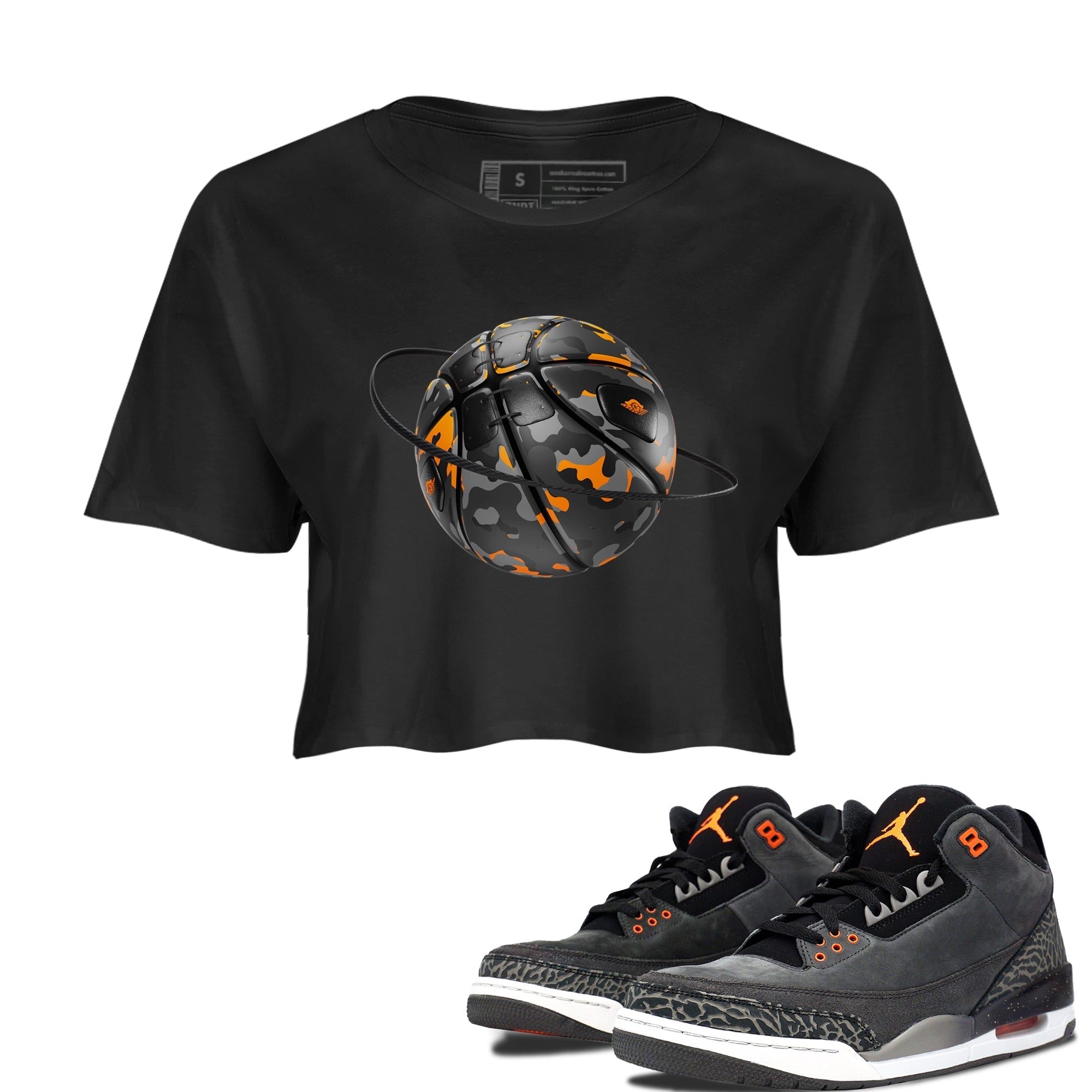 Air Jordan 3 Fear shirt to match jordans Camo Basketball Planet sneaker tees AJ3 Fear Drip Gear Zone Black 1 Crop T-Shirt