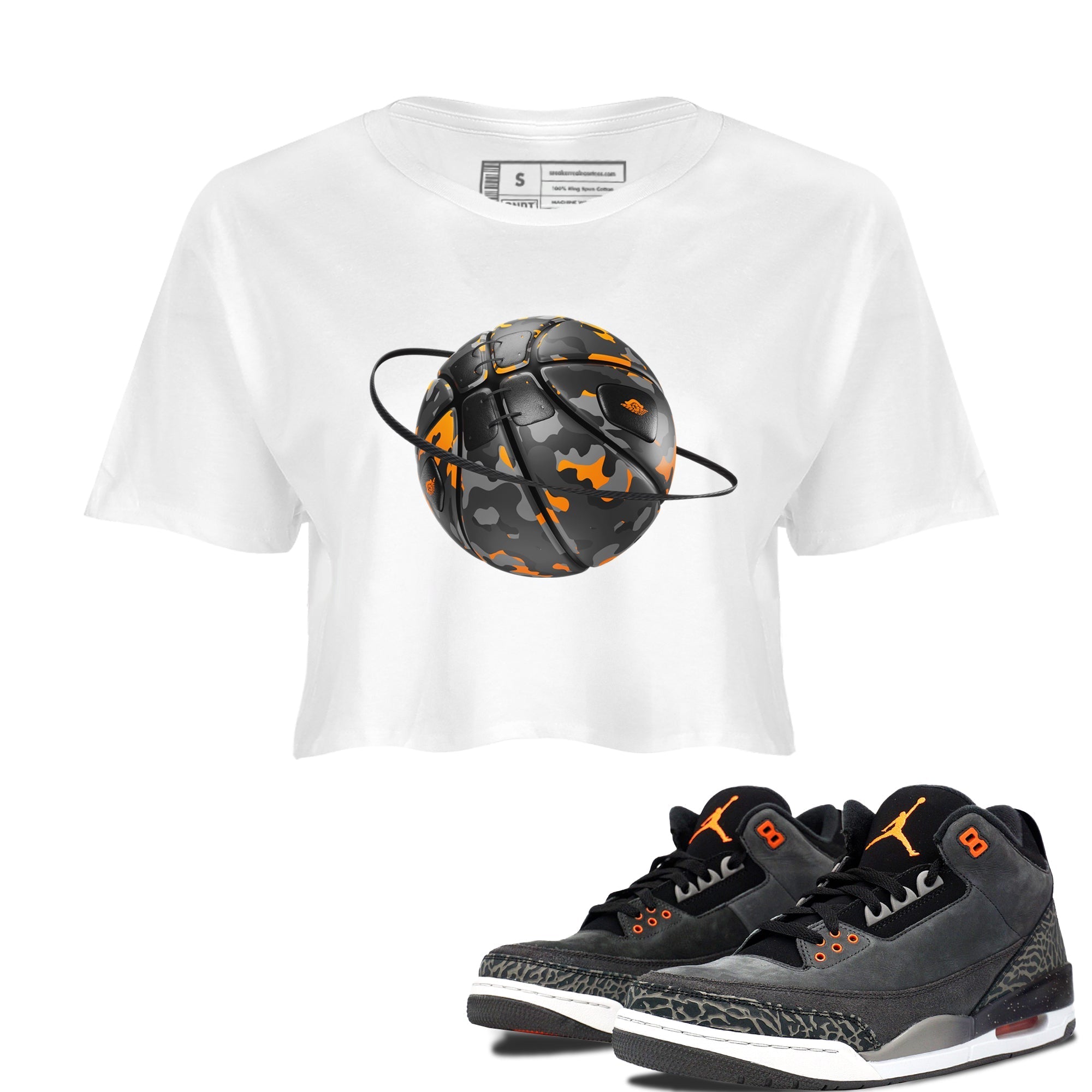 Air Jordan 3 Fear shirt to match jordans Camo Basketball Planet sneaker tees AJ3 Fear Drip Gear Zone White 1 Crop T-Shirt