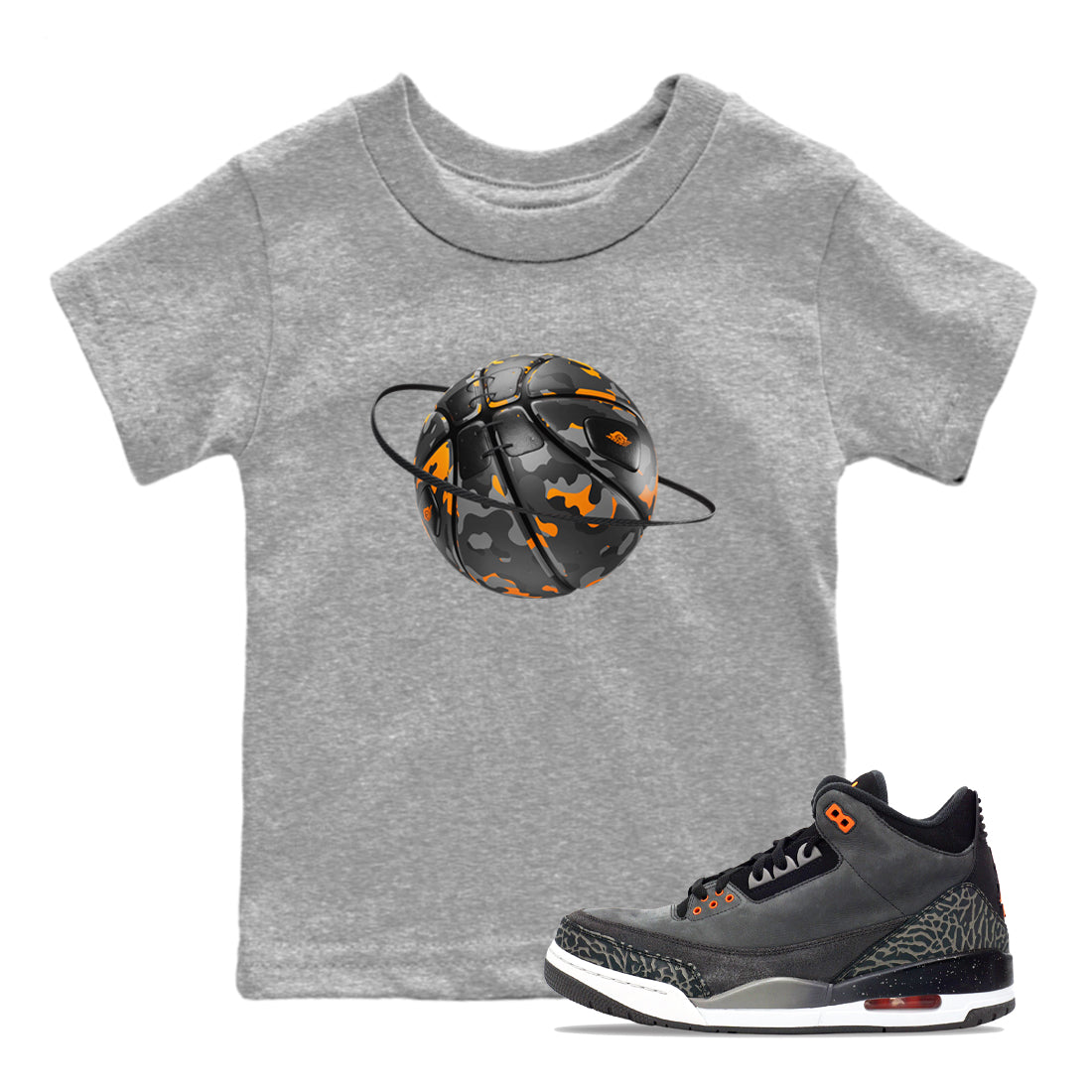 Air Jordan 3 Fear shirt to match jordans Camo Basketball Planet sneaker tees AJ3 Fear Drip Gear Zone Baby Toddler Heather Grey 1 T-Shirt