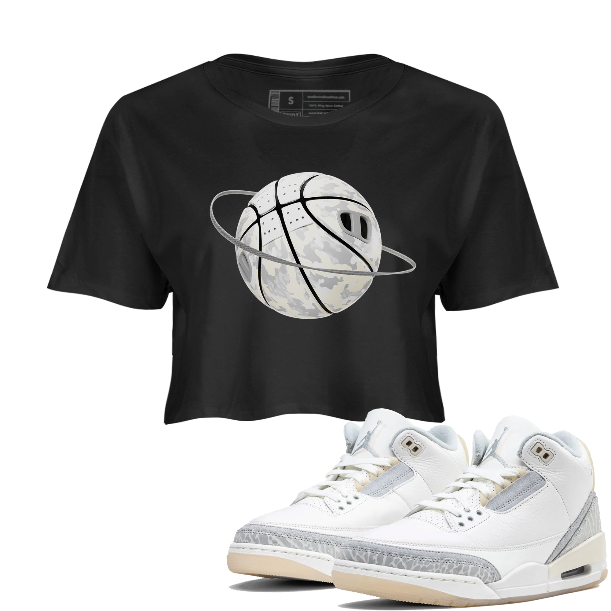 3s Ivory shirt to match jordans Camo Basketball Planet sneaker tees Air Jordan 3 Ivory Drip Gear Zone Black 1 crop length shirt