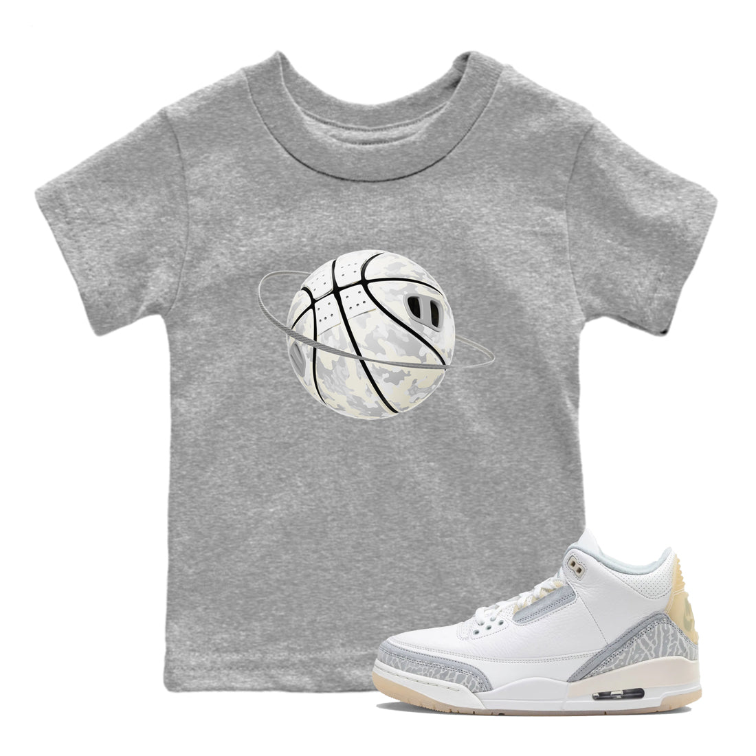 3s Ivory shirt to match jordans Camo Basketball Planet sneaker tees Air Jordan 3 Ivory Drip Gear Zone baby toddler Heather Grey 1 cotton Shirt