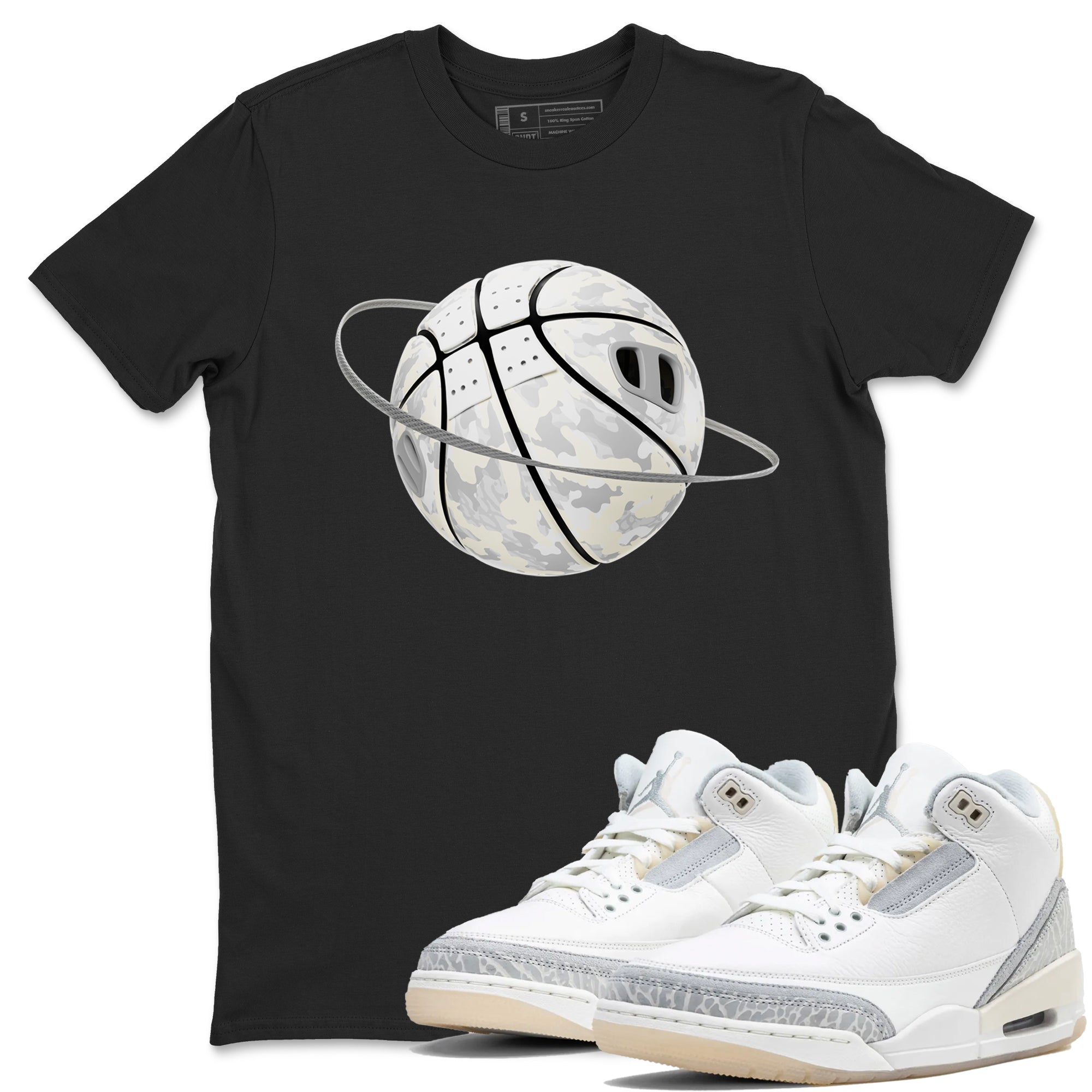 3s Ivory shirt to match jordans Camo Basketball Planet sneaker tees Air Jordan 3 Ivory Drip Gear Zone unisex cotton Black 1 crew neck shirt