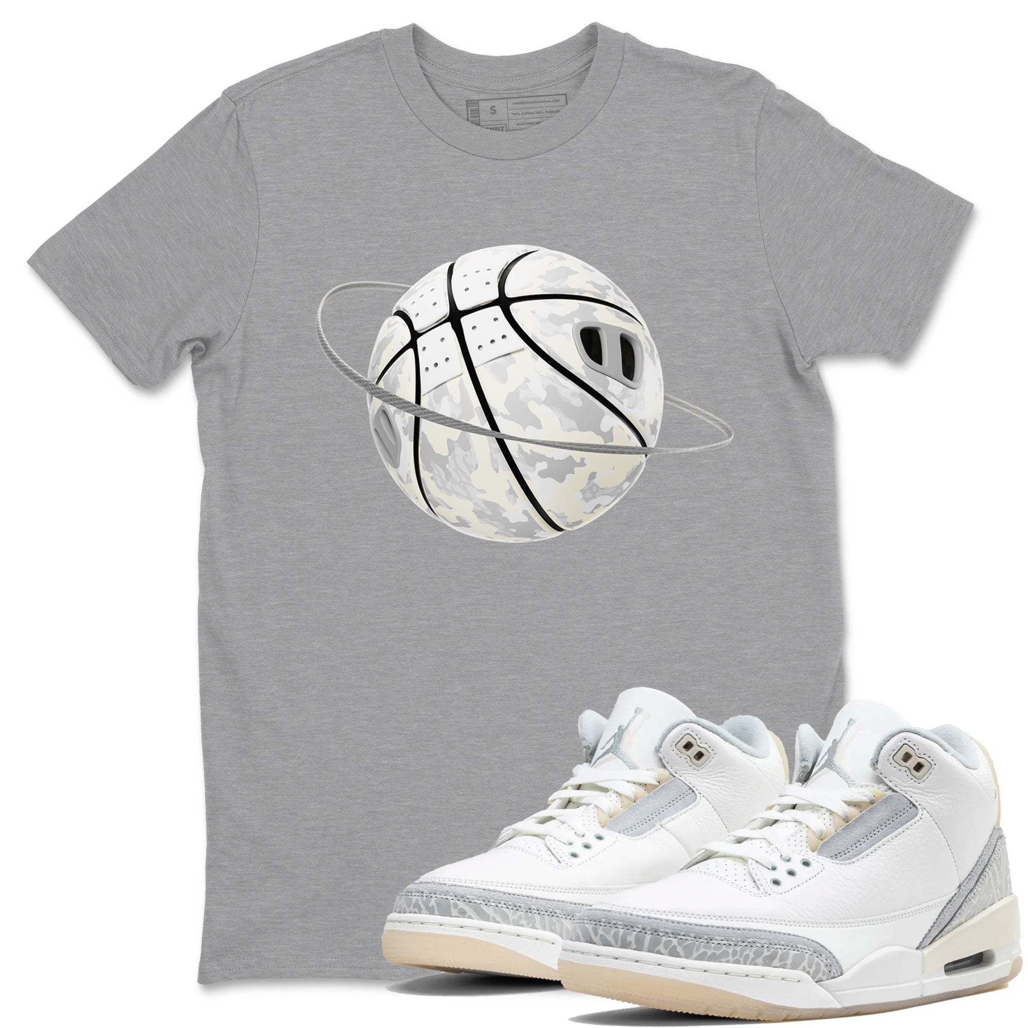 3s Ivory shirt to match jordans Camo Basketball Planet sneaker tees Air Jordan 3 Ivory Drip Gear Zone unisex cotton Heather Grey 1 crew neck shirt