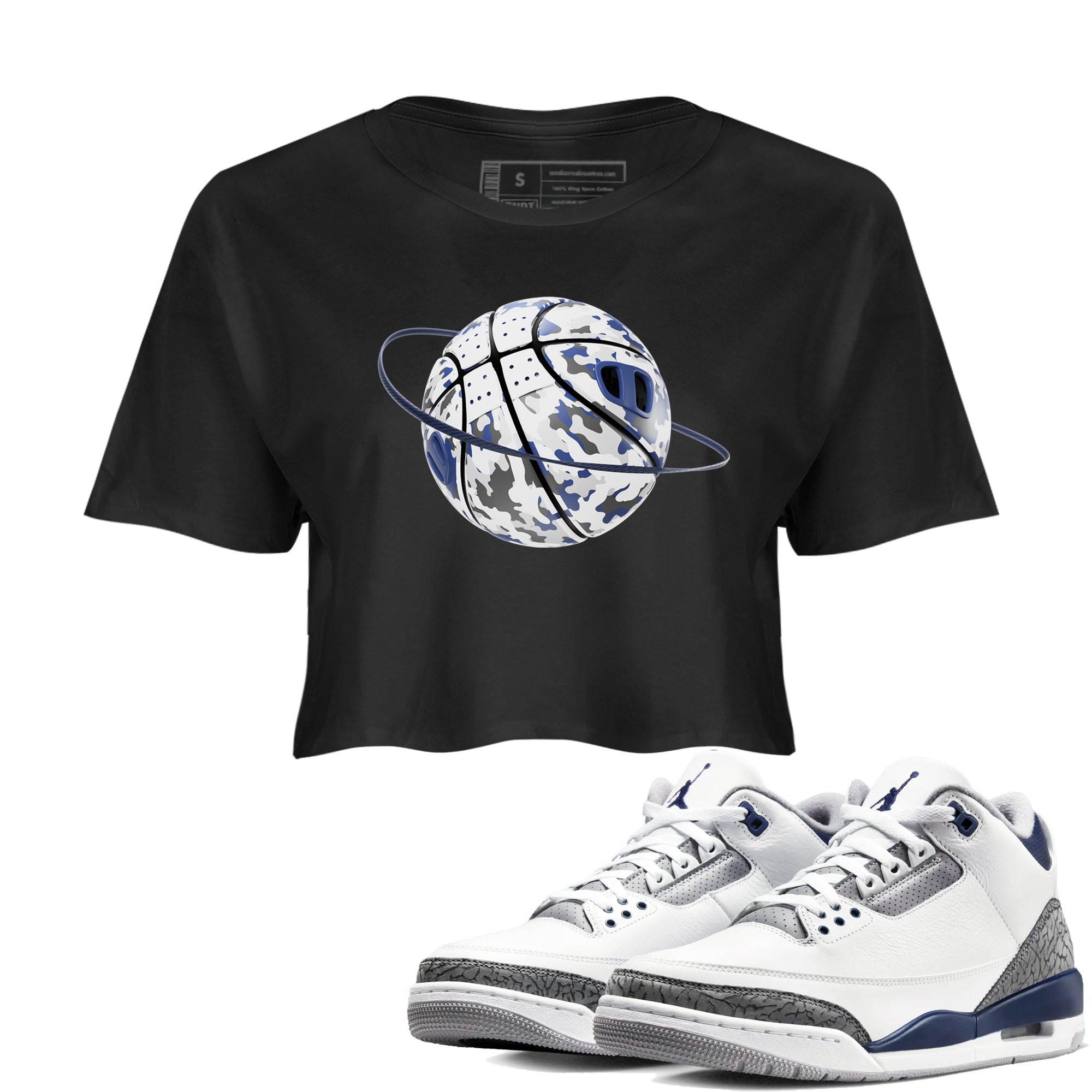 3s Midnight Navy shirt to match jordans Camo Basketball Planet sneaker match t-shirt AJ3 Midnight Navy Drip Gear Zone Black 1 crop length shirt