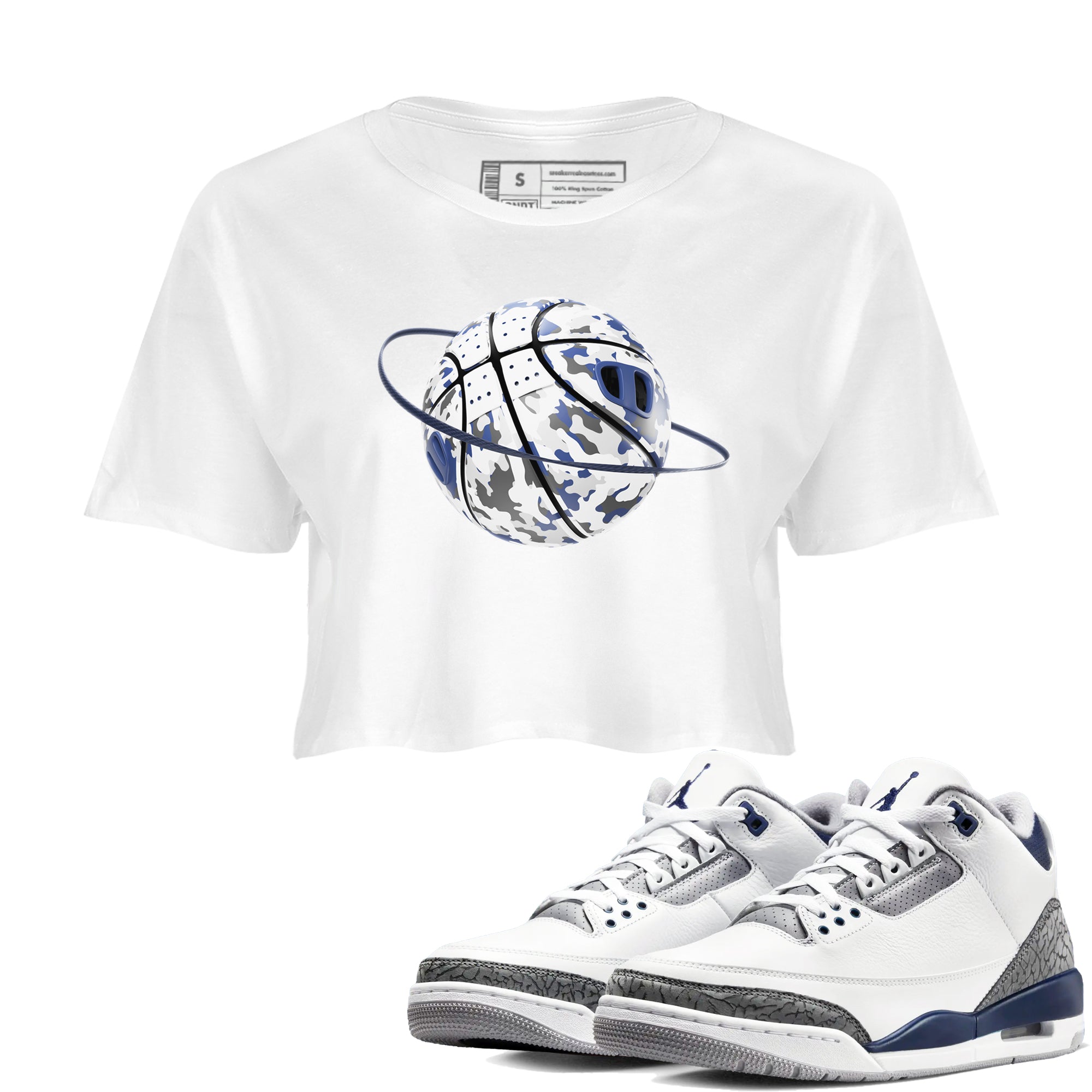 3s Midnight Navy shirt to match jordans Camo Basketball Planet sneaker match t-shirt AJ3 Midnight Navy Drip Gear Zone White 1 crop length shirt