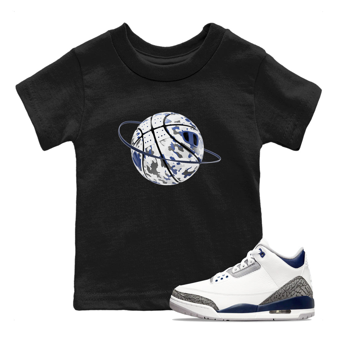 3s Midnight Navy shirt to match jordans Camo Basketball Planet sneaker match t-shirt AJ3 Midnight Navy Drip Gear Zone baby toddler Black 1 Crew Neck T-Shirt