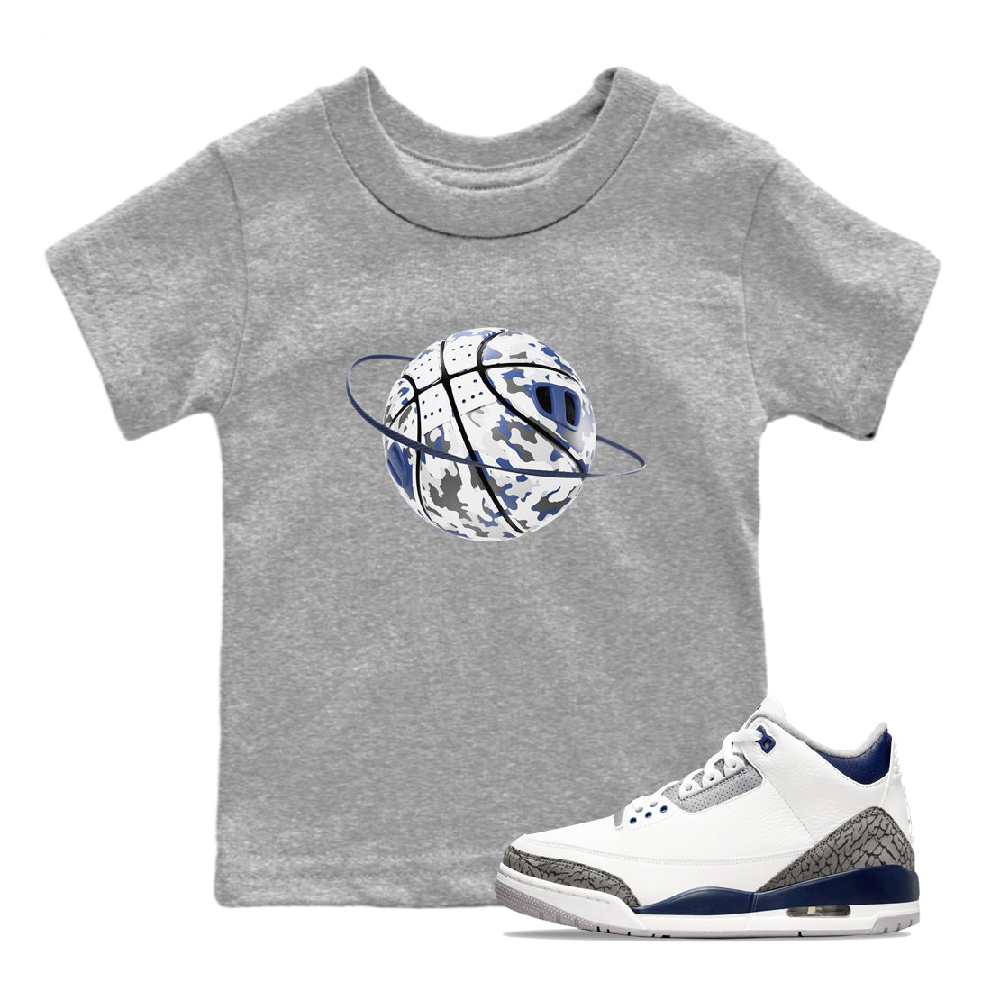 3s Midnight Navy shirt to match jordans Camo Basketball Planet sneaker match t-shirt AJ3 Midnight Navy Drip Gear Zone baby toddler Heather Grey 1 Crew Neck T-Shirt