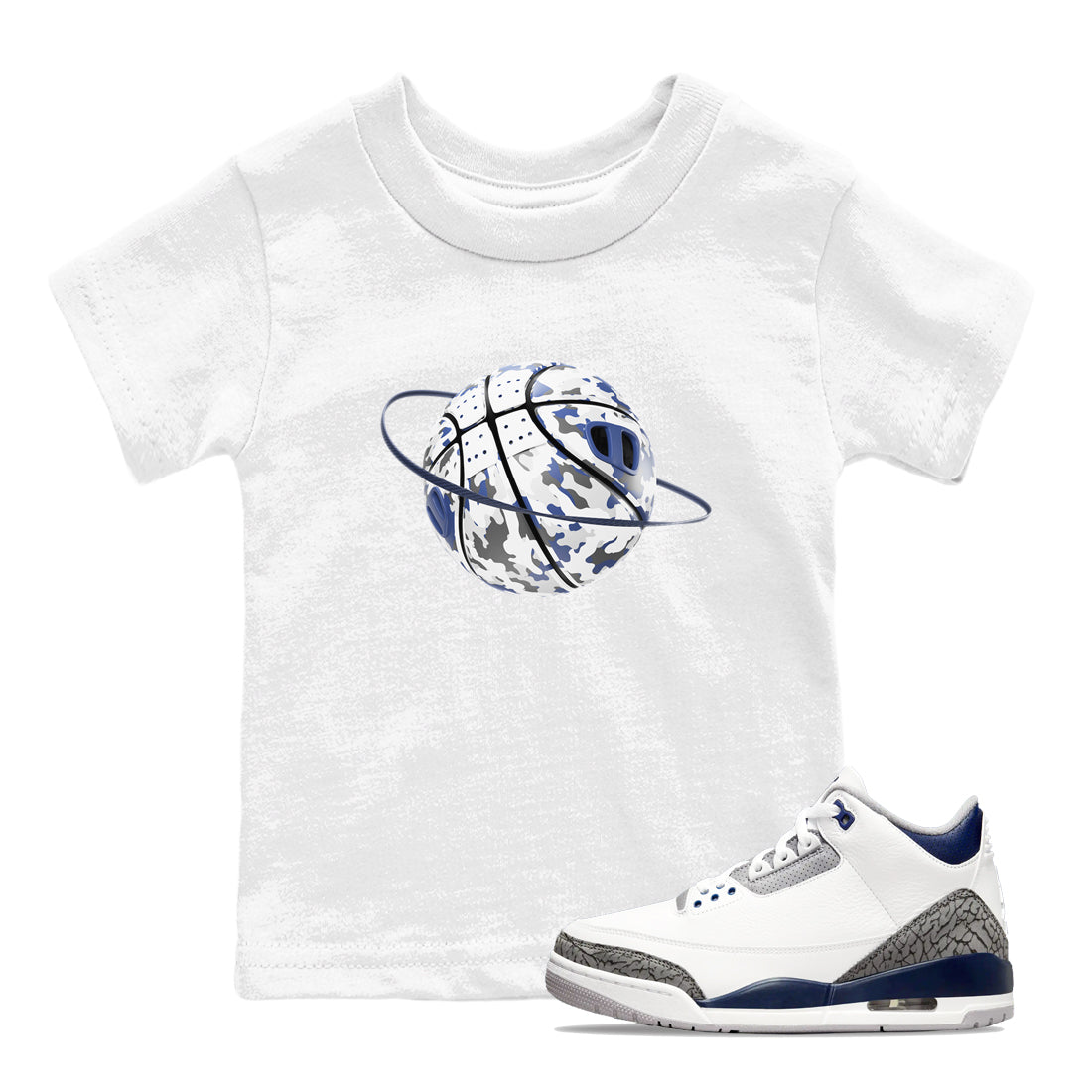 3s Midnight Navy shirt to match jordans Camo Basketball Planet sneaker match t-shirt AJ3 Midnight Navy Drip Gear Zone baby toddler White 1 Crew Neck T-Shirt