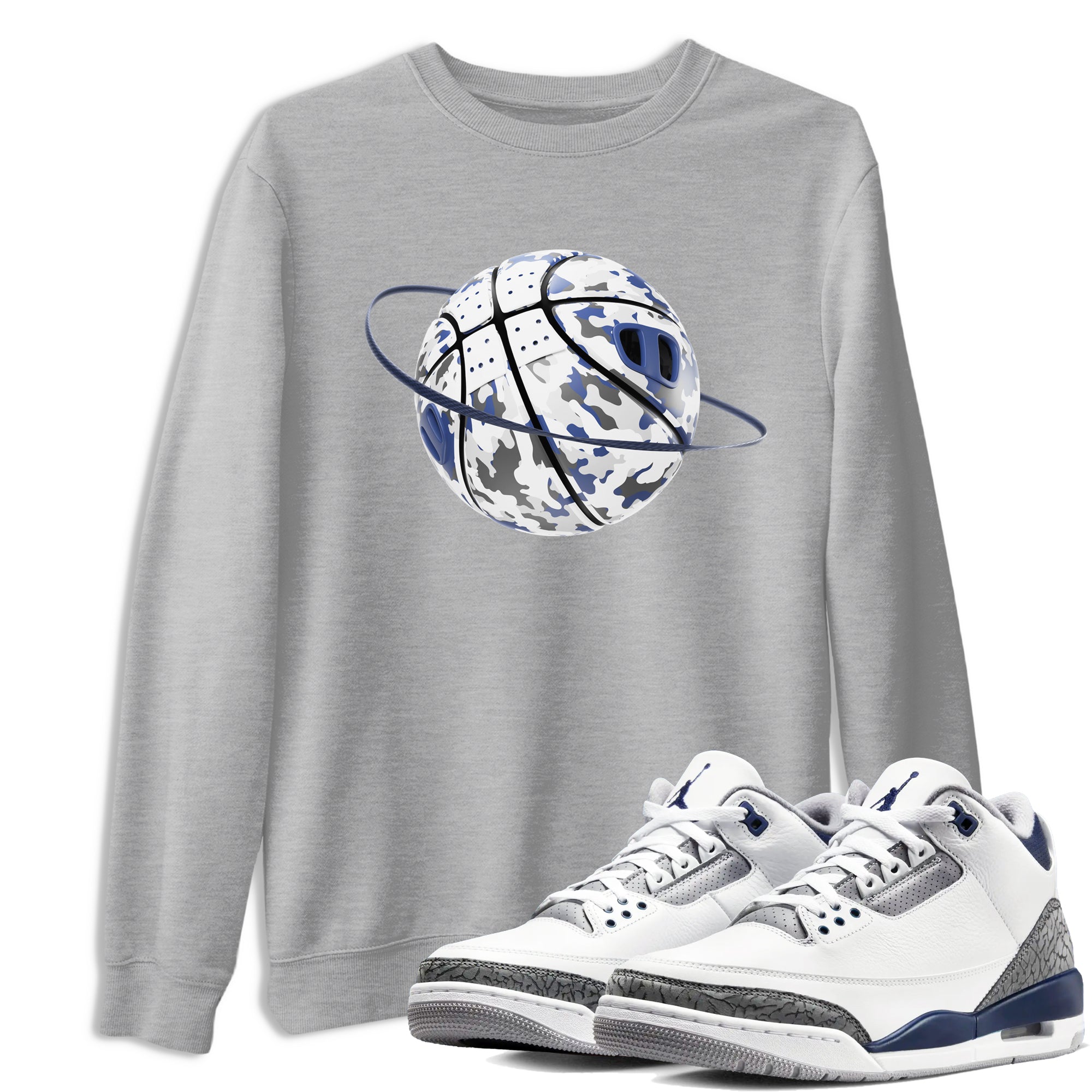 3s Midnight Navy shirt to match jordans Camo Basketball Planet sneaker match t-shirt AJ3 Midnight Navy Drip Gear Zone unisex cotton Heather Grey 1 Crew Neck T-Shirt