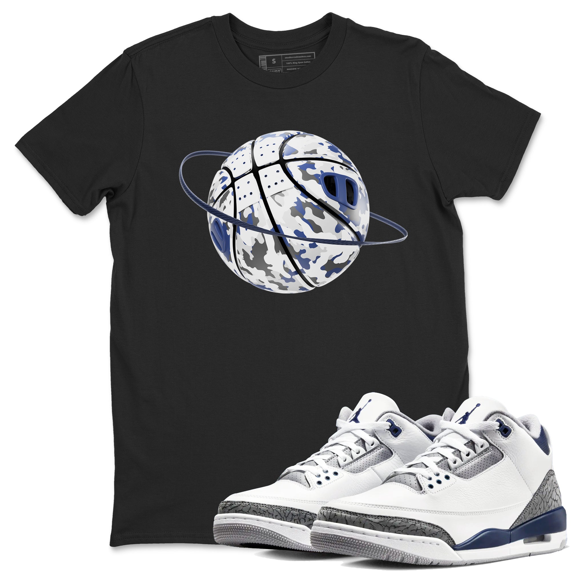 3s Midnight Navy shirt to match jordans Camo Basketball Planet sneaker match t-shirt AJ3 Midnight Navy Drip Gear Zone unisex cotton Black 1 Crew Neck T-Shirt