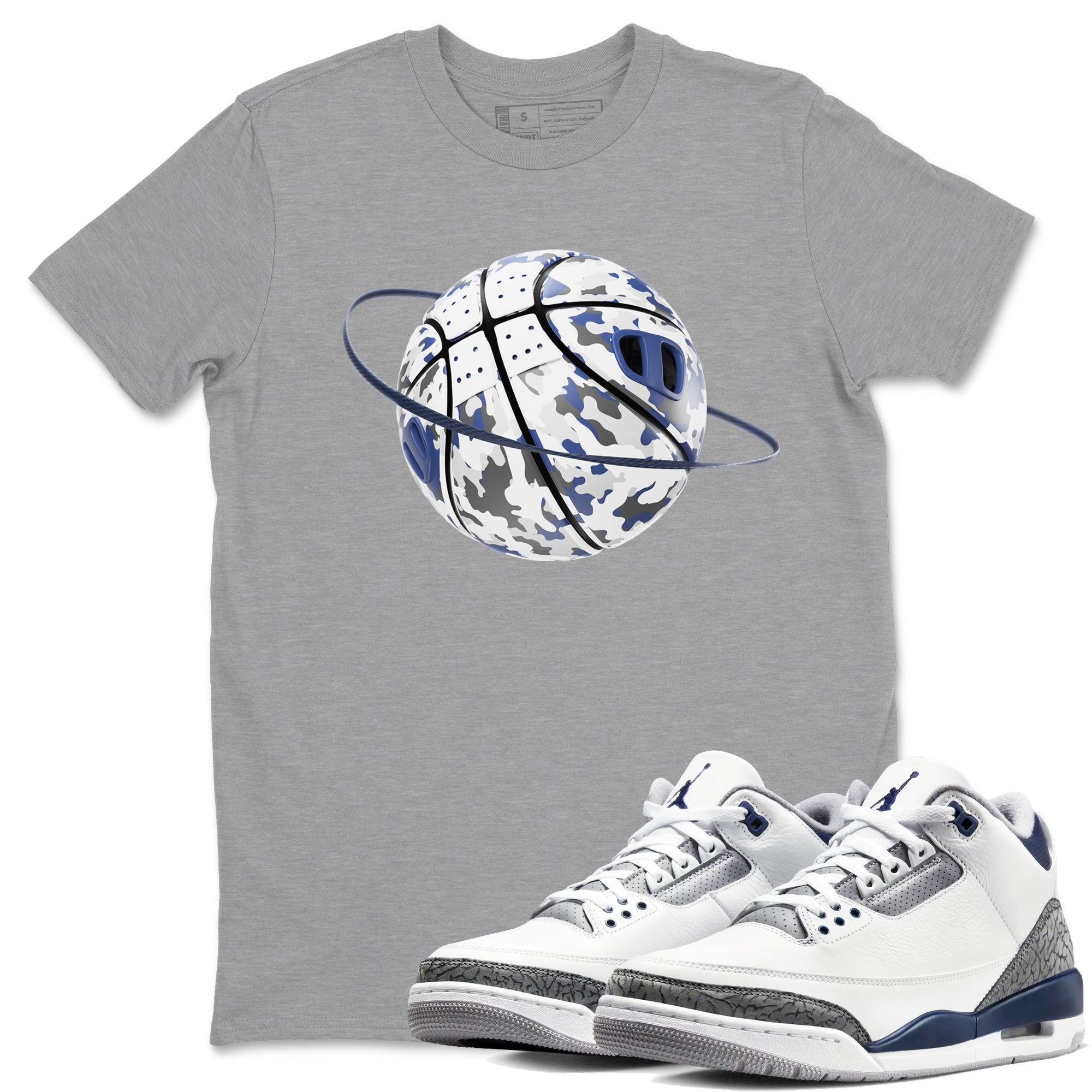 3s Midnight Navy shirt to match jordans Camo Basketball Planet sneaker match t-shirt AJ3 Midnight Navy Drip Gear Zone unisex cotton Heather Grey 1 Crew Neck T-Shirt