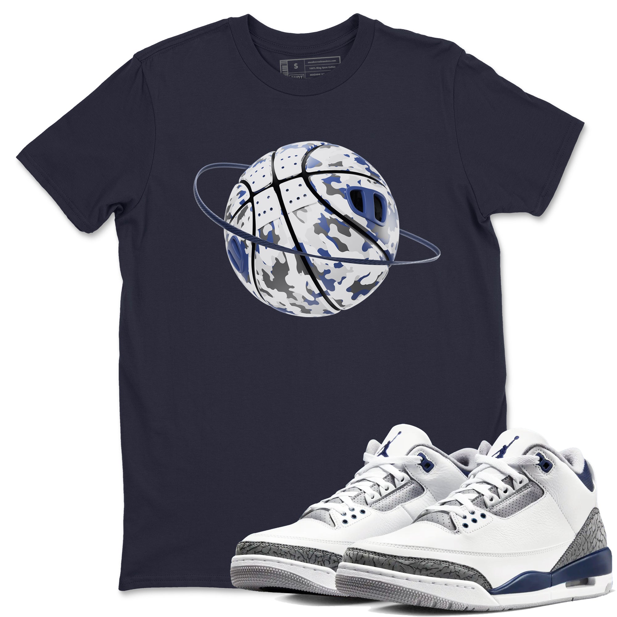 3s Midnight Navy shirt to match jordans Camo Basketball Planet sneaker match t-shirt AJ3 Midnight Navy Drip Gear Zone unisex cotton Navy 1 Crew Neck T-Shirt
