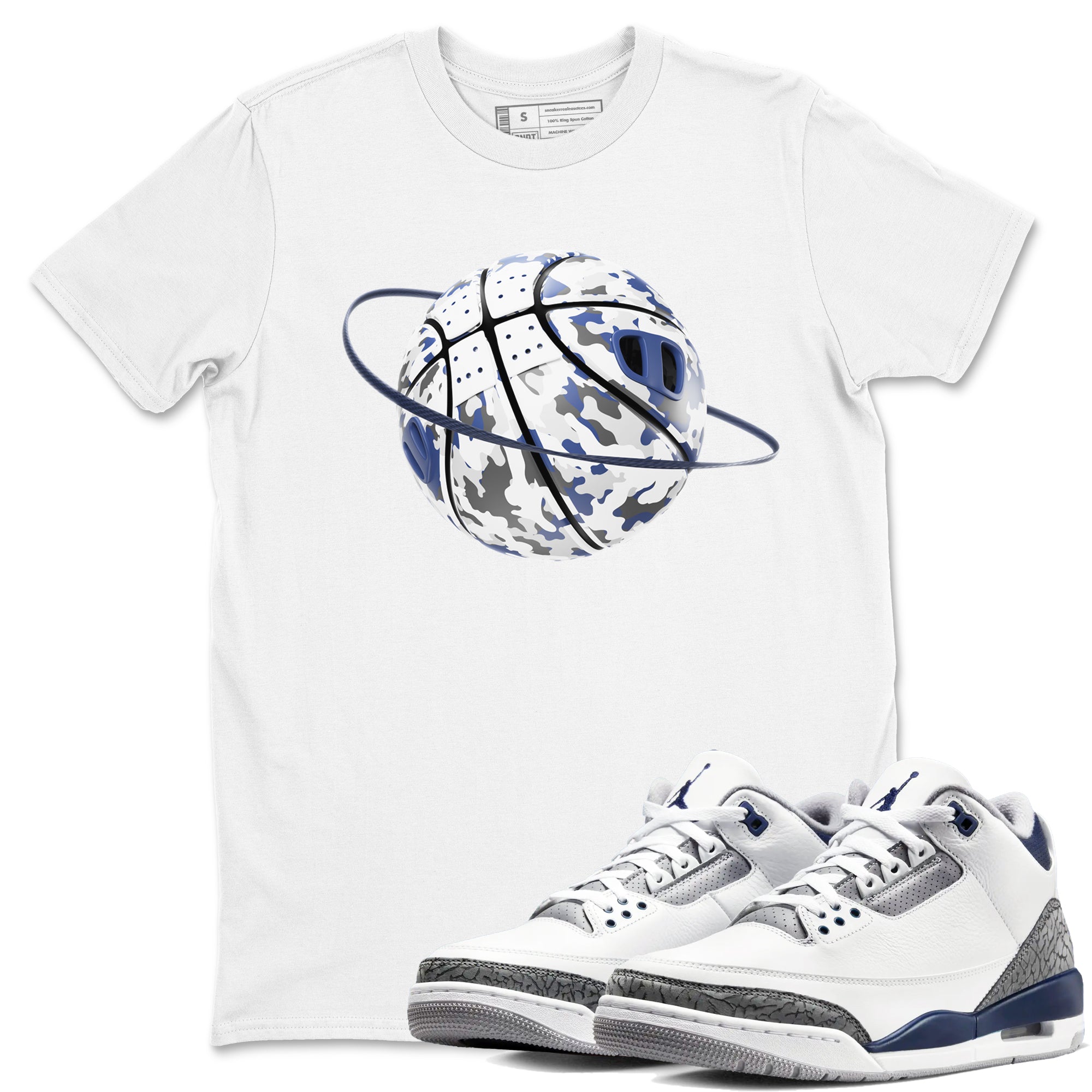 3s Midnight Navy shirt to match jordans Camo Basketball Planet sneaker match t-shirt AJ3 Midnight Navy Drip Gear Zone unisex cotton White 1 Crew Neck T-Shirt