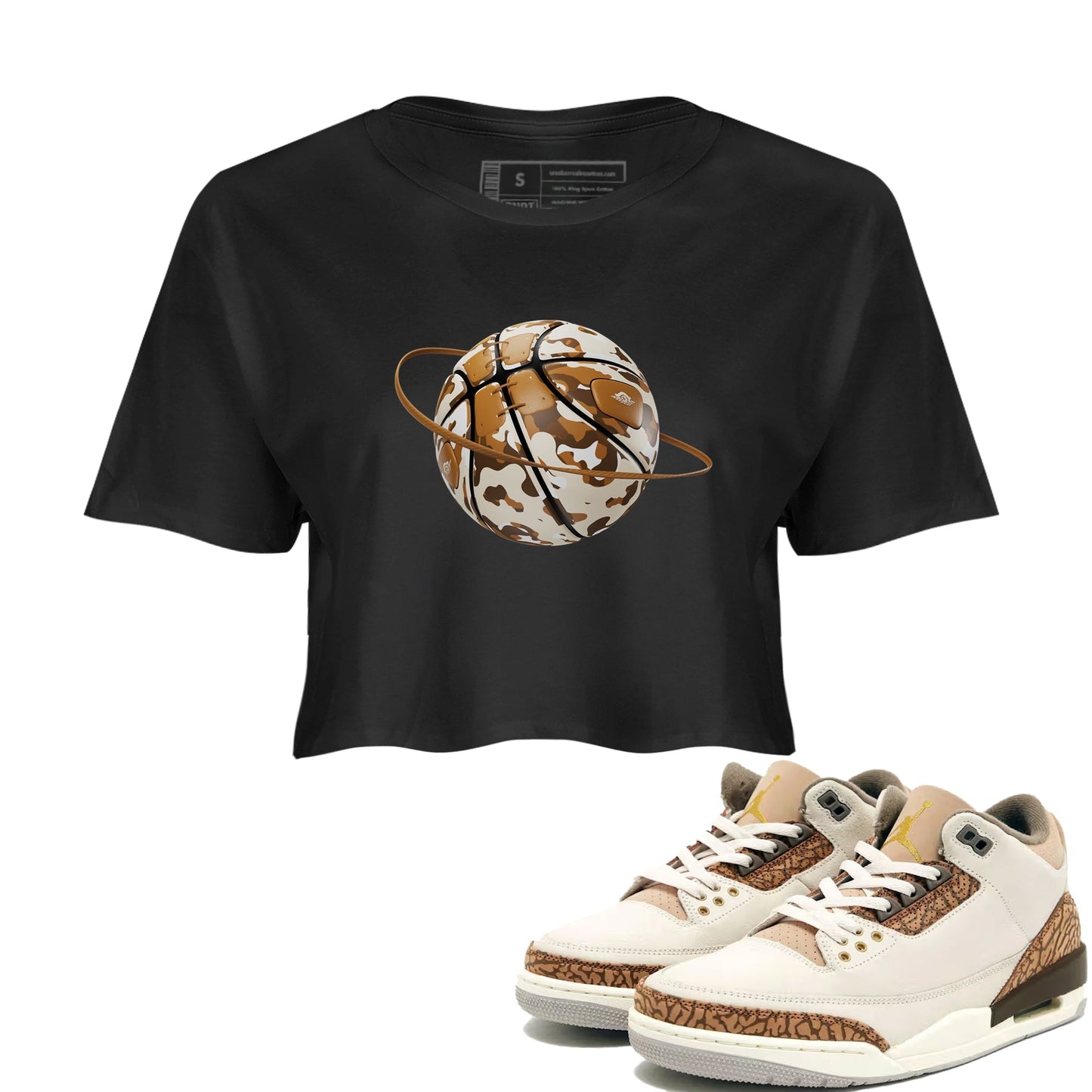 Air Jordan 3 Palomino shirt to match jordans Camo Basketball Planet Streetwear Sneaker Shirt AJ3 Palomino Drip Gear Zone Sneaker Matching Clothing Black 1 Crop T-Shirt