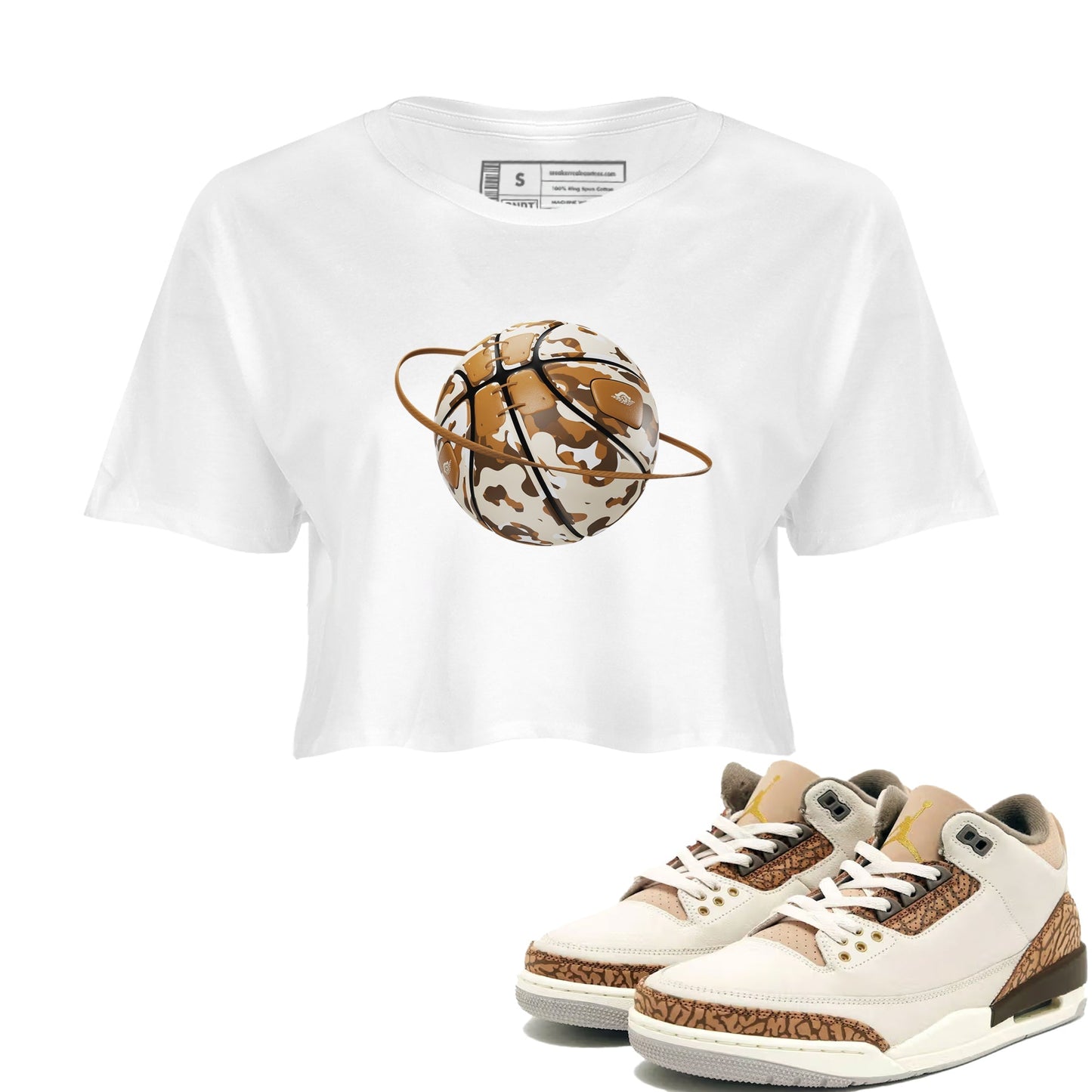 Air Jordan 3 Palomino shirt to match jordans Camo Basketball Planet Streetwear Sneaker Shirt AJ3 Palomino Drip Gear Zone Sneaker Matching Clothing White 1 Crop T-Shirt