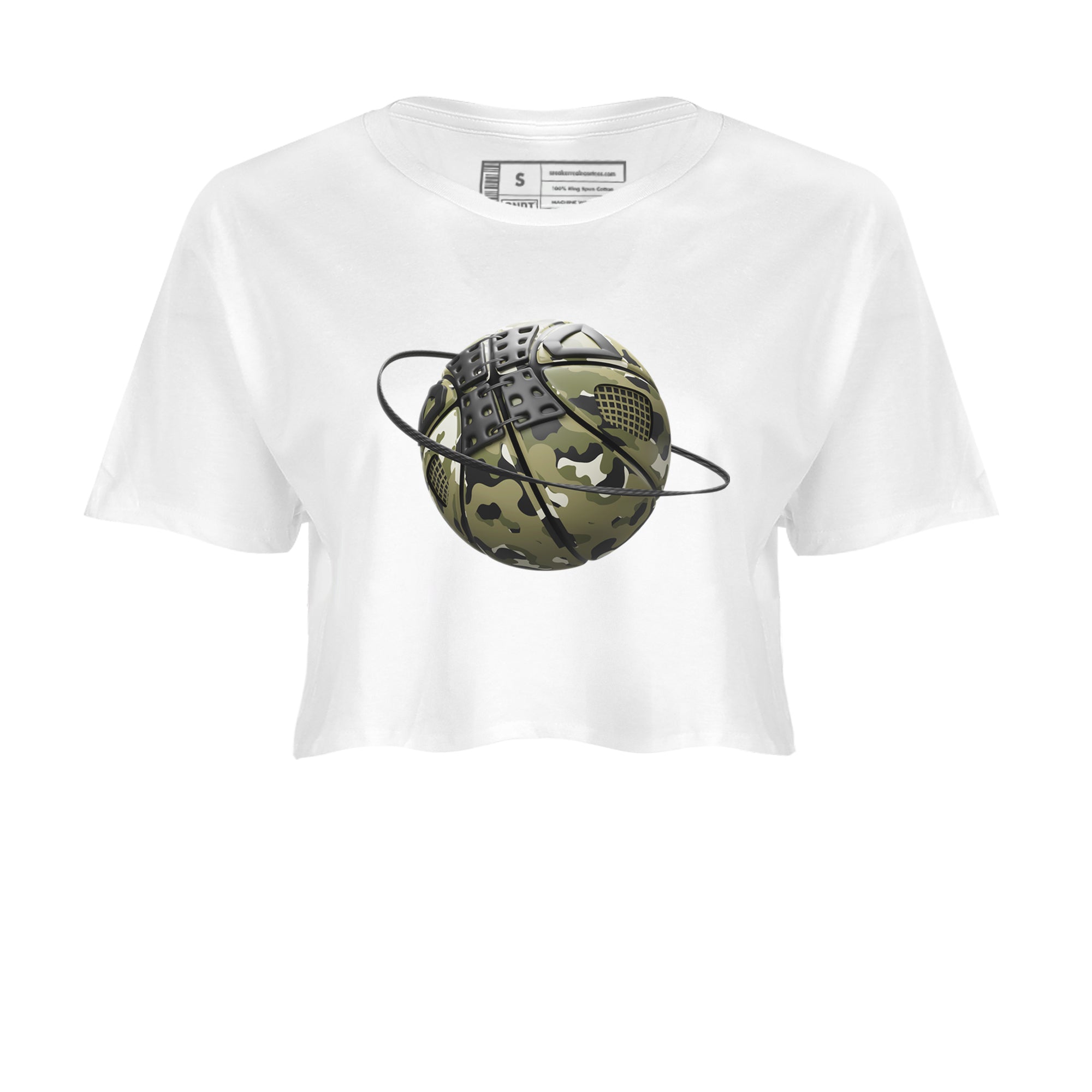 Air Jordan 4 Medium Olive shirt to match jordans streetwear brand Camo Basketball Planet sneaker tees AJ4Medium Olive Drip Gear Zone White 2 Crop T-Shirt
