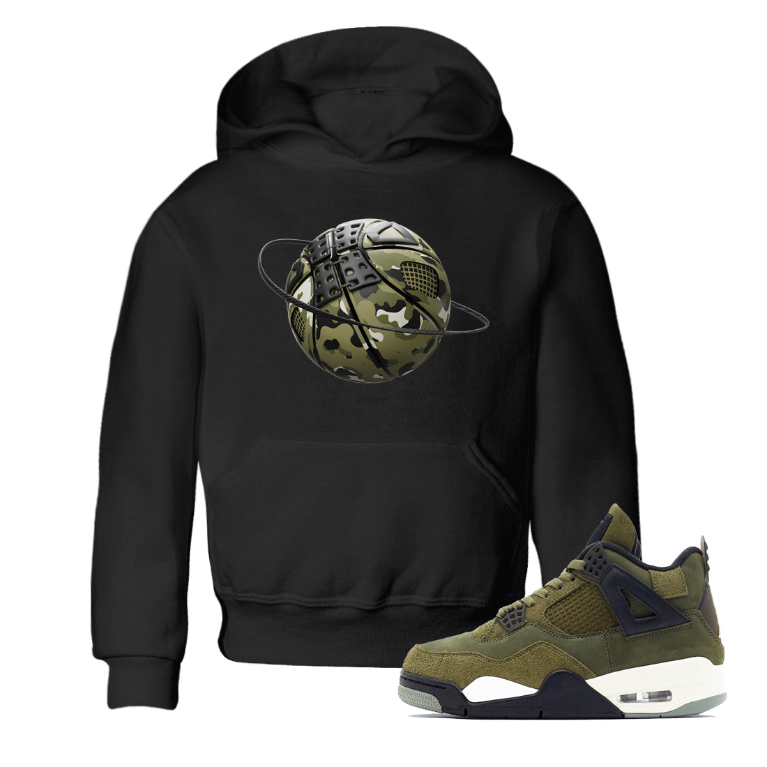 Air Jordan 4 Medium Olive shirt to match jordans streetwear brand Camo Basketball Planet sneaker tees AJ4Medium Olive Drip Gear Zone Baby Toddler Black 1 T-Shirt