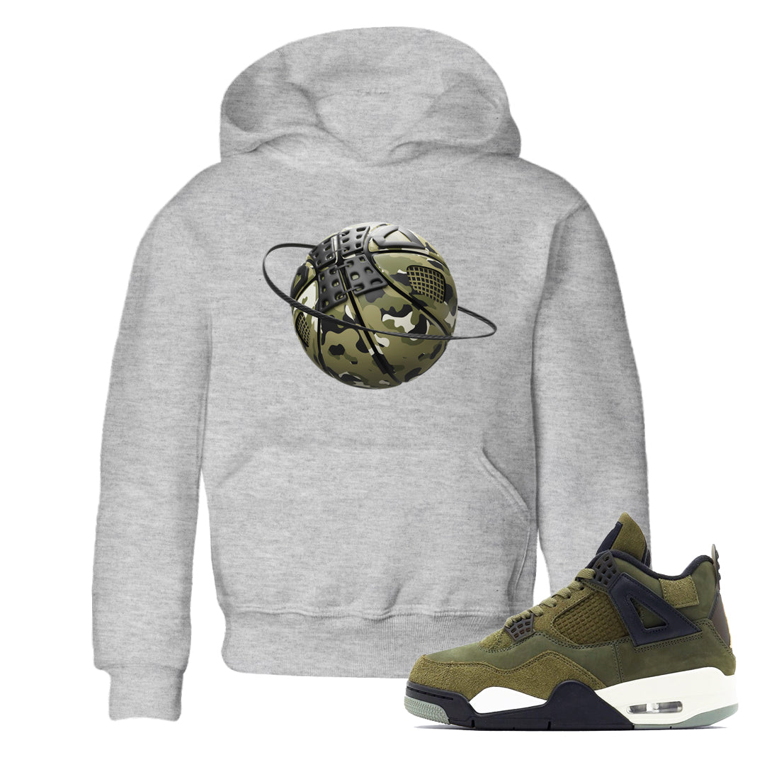 Air Jordan 4 Medium Olive shirt to match jordans streetwear brand Camo Basketball Planet sneaker tees AJ4Medium Olive Drip Gear Zone Baby Toddler Heather Grey 1 T-Shirt