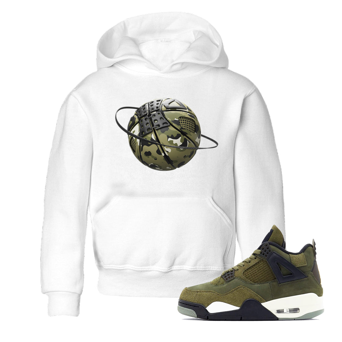 Air Jordan 4 Medium Olive shirt to match jordans streetwear brand Camo Basketball Planet sneaker tees AJ4Medium Olive Drip Gear Zone Baby Toddler White 1 T-Shirt