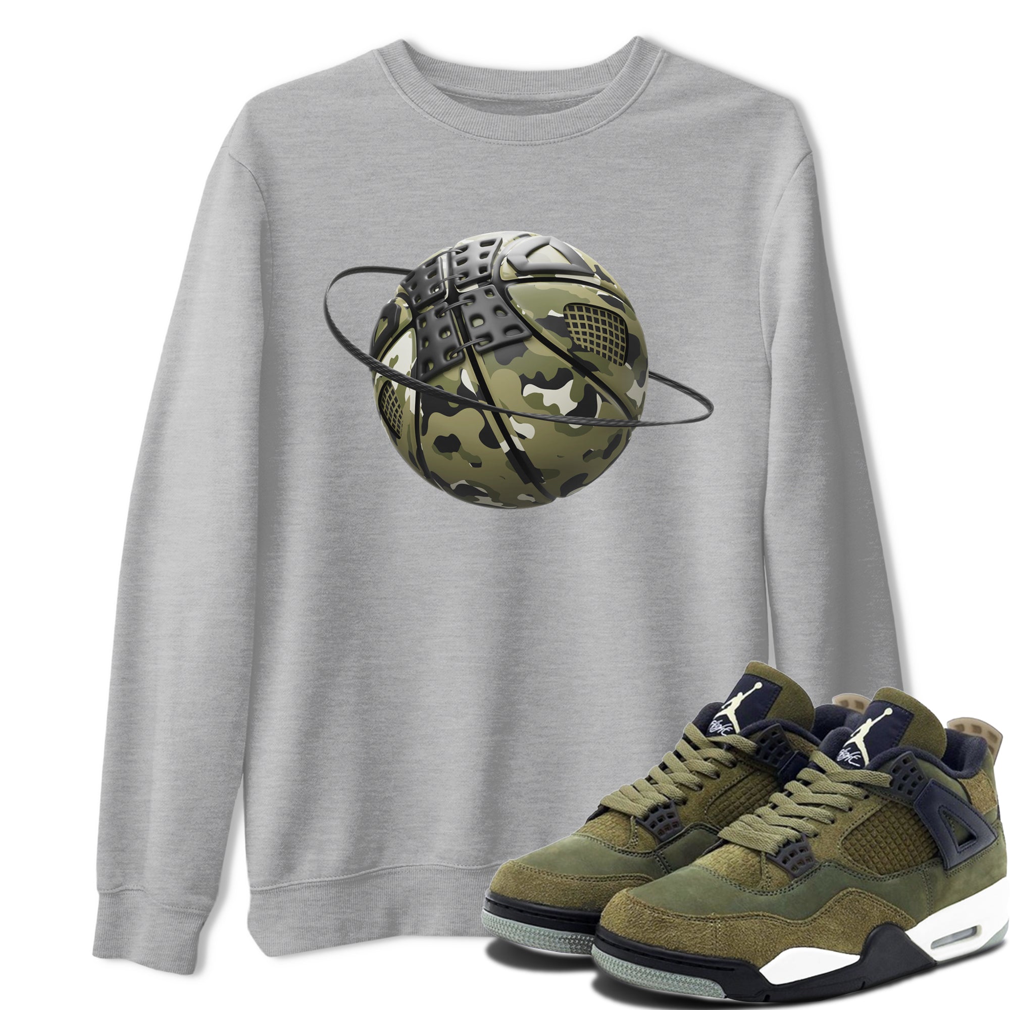 Air Jordan 4 Medium Olive shirt to match jordans streetwear brand Camo Basketball Planet sneaker tees AJ4Medium Olive Drip Gear Zone Unisex Heather Grey 1 T-Shirt