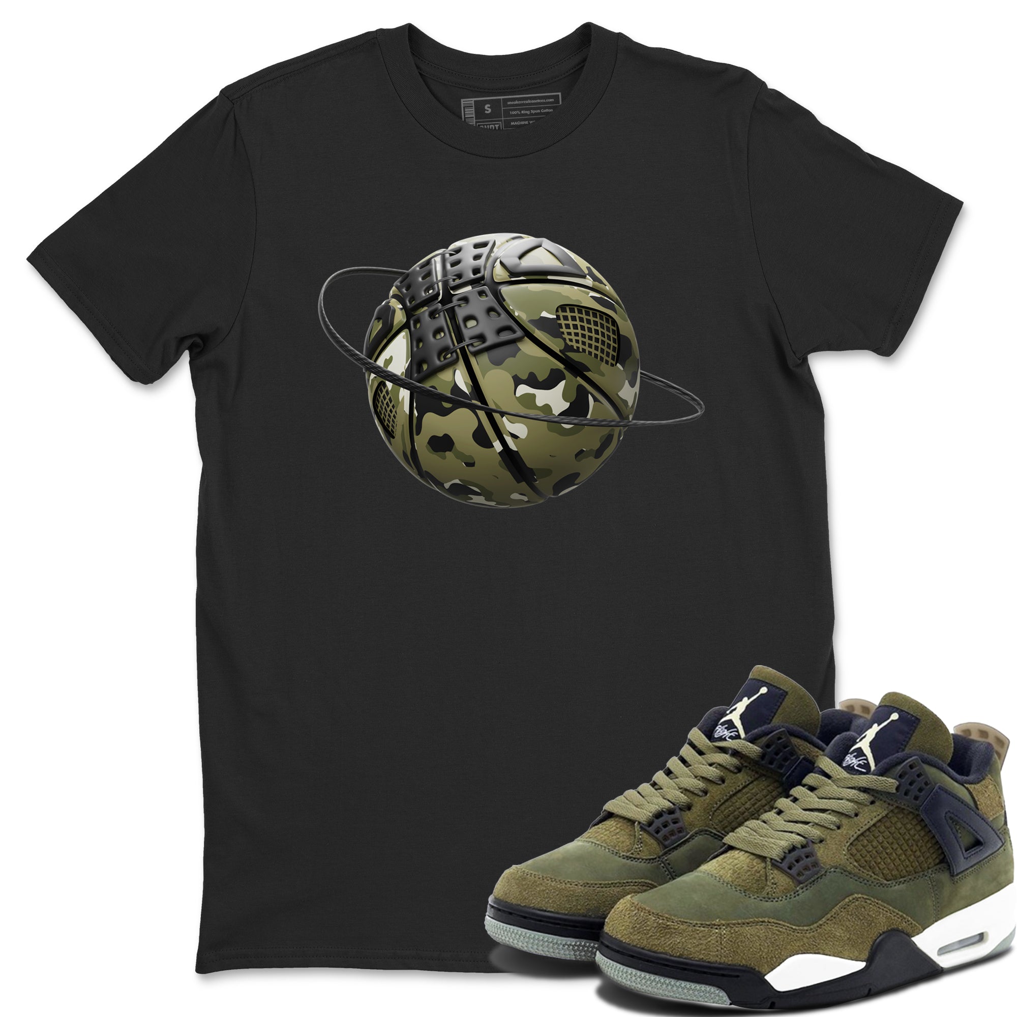 Air Jordan 4 Medium Olive shirt to match jordans streetwear brand Camo Basketball Planet sneaker tees AJ4Medium Olive Drip Gear Zone Unisex Black 1 T-Shirt