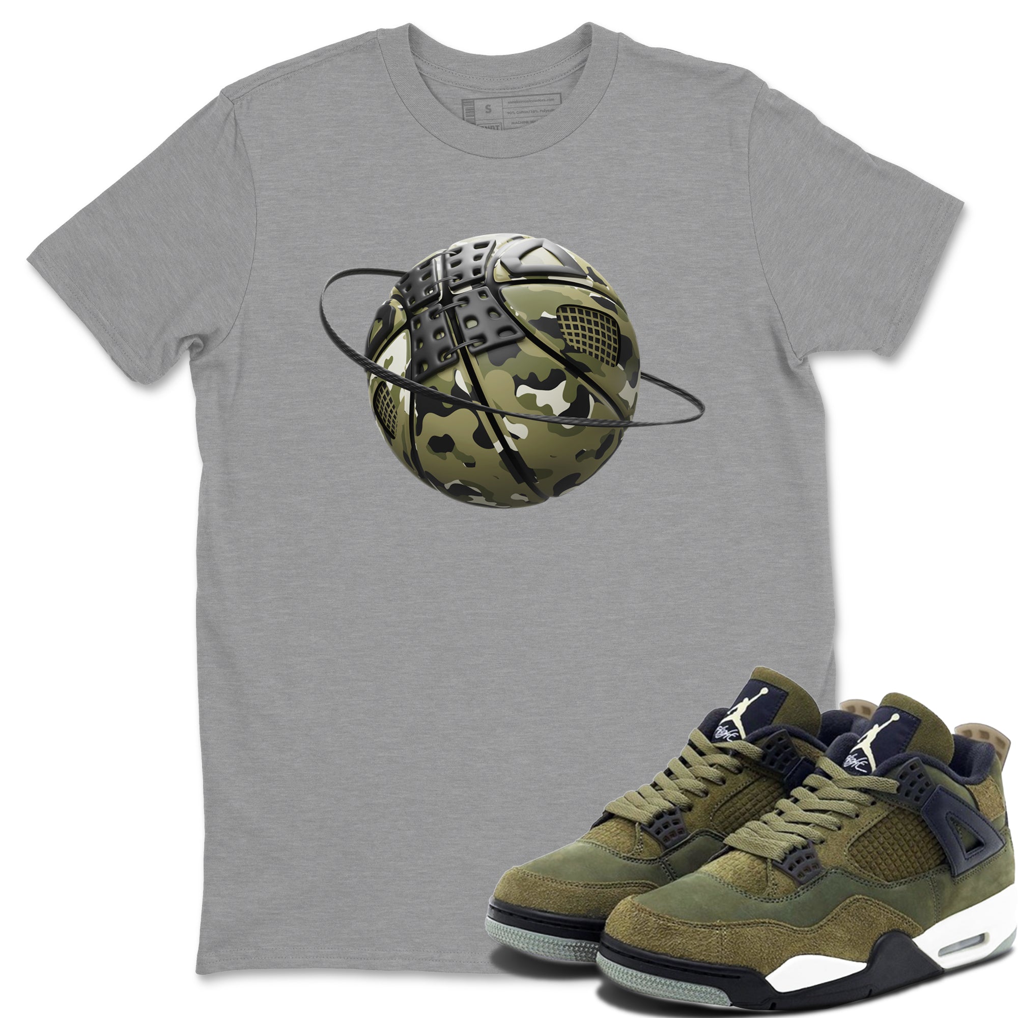 Air Jordan 4 Medium Olive shirt to match jordans streetwear brand Camo Basketball Planet sneaker tees AJ4Medium Olive Drip Gear Zone Unisex Heather Grey 1 T-Shirt