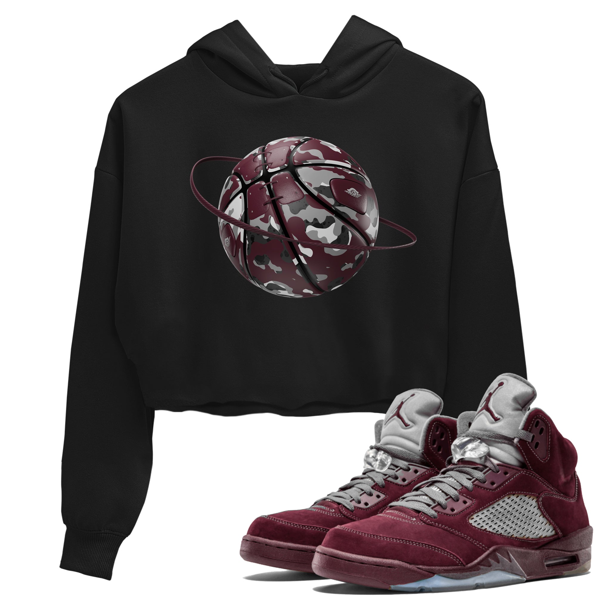Air Jordan 5 Burgundy shirt to match jordans Camo Basketball Planet Streetwear Sneaker Shirt AJ5 Burgundy Drip Gear Zone Sneaker Matching Clothing Black 1 Crop T-Shirt