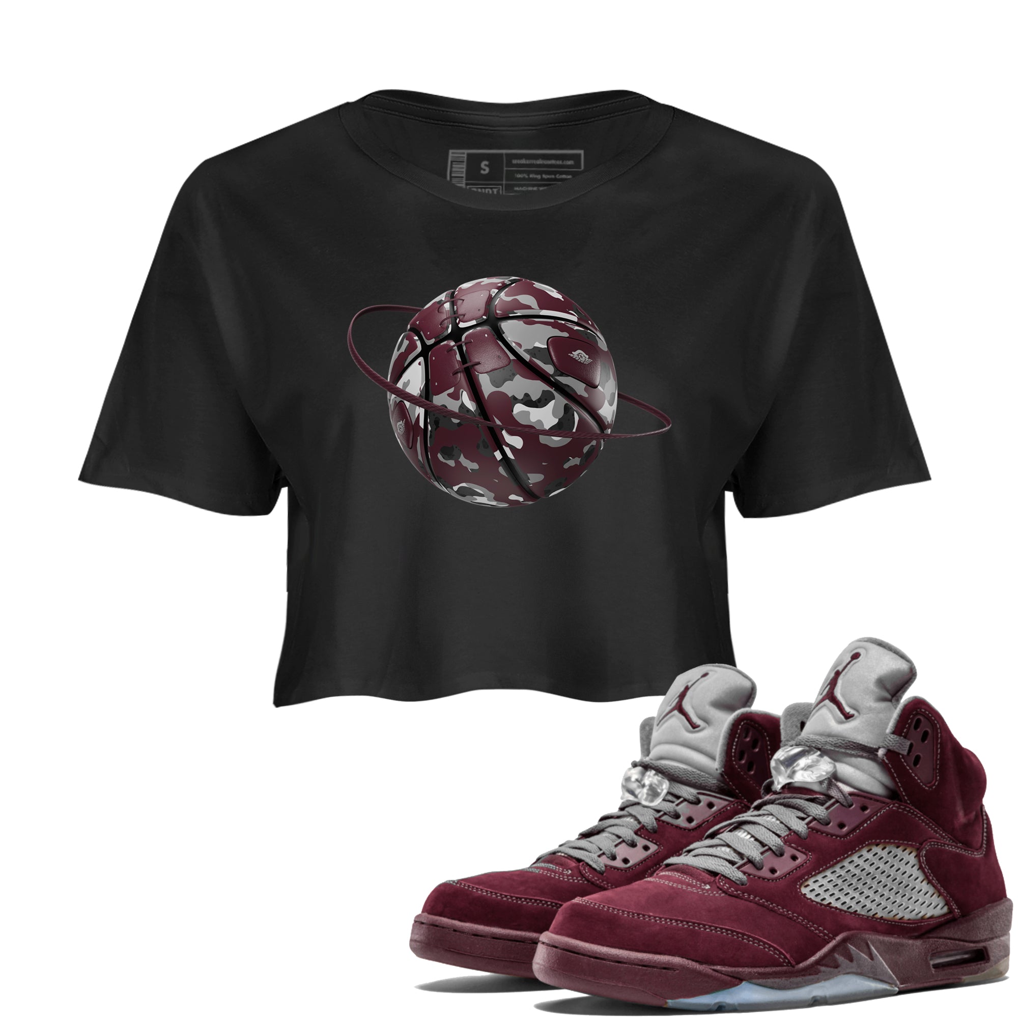 Air Jordan 5 Burgundy shirt to match jordans Camo Basketball Planet Streetwear Sneaker Shirt AJ5 Burgundy Drip Gear Zone Sneaker Matching Clothing Black 1 Crop T-Shirt