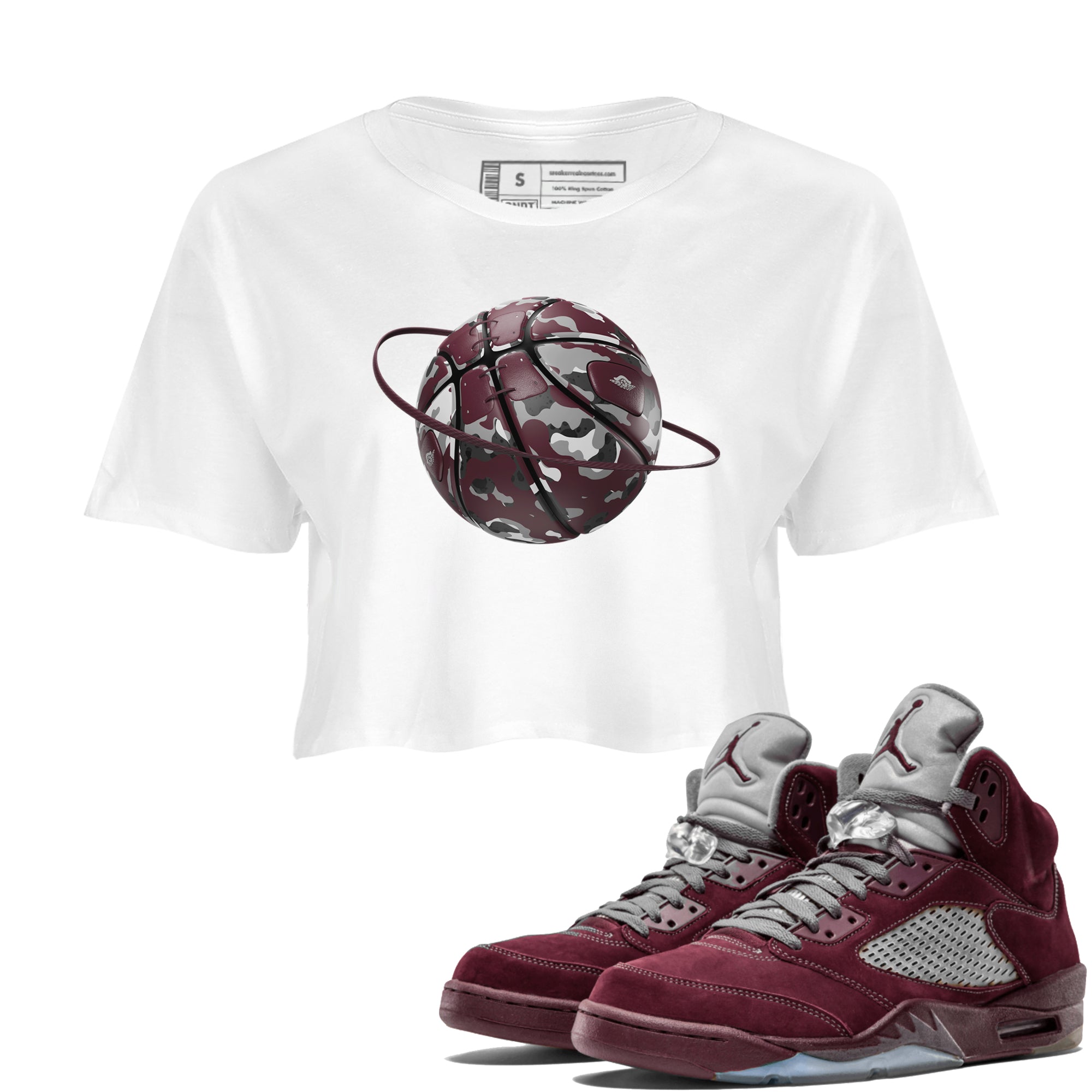 Air Jordan 5 Burgundy shirt to match jordans Camo Basketball Planet Streetwear Sneaker Shirt AJ5 Burgundy Drip Gear Zone Sneaker Matching Clothing White 1 Crop T-Shirt