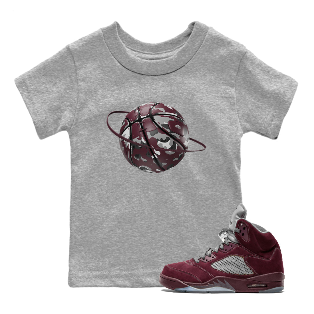 Air Jordan 5 Burgundy shirt to match jordans Camo Basketball Planet Streetwear Sneaker Shirt AJ5 Burgundy Drip Gear Zone Sneaker Matching Clothing Baby Toddler Heather Grey 1 T-Shirt