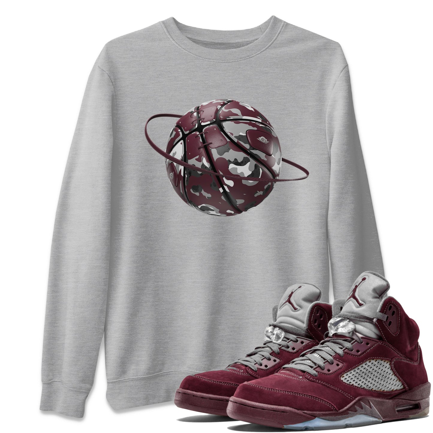 Air Jordan 5 Burgundy shirt to match jordans Camo Basketball Planet Streetwear Sneaker Shirt AJ5 Burgundy Drip Gear Zone Sneaker Matching Clothing Unisex Heather Grey 1 T-Shirt