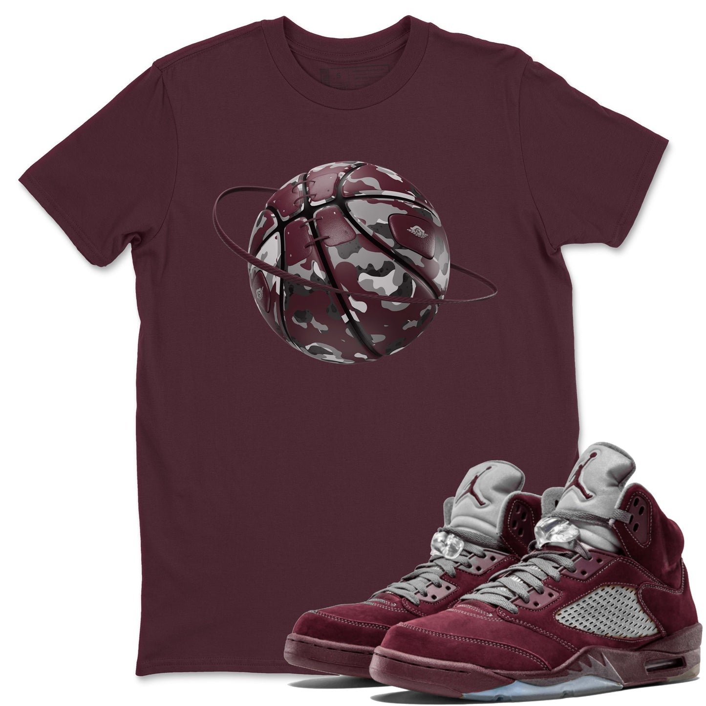 Air Jordan 5 Burgundy shirt to match jordans Camo Basketball Planet Streetwear Sneaker Shirt AJ5 Burgundy Drip Gear Zone Sneaker Matching Clothing Unisex Maroon 1 T-Shirt