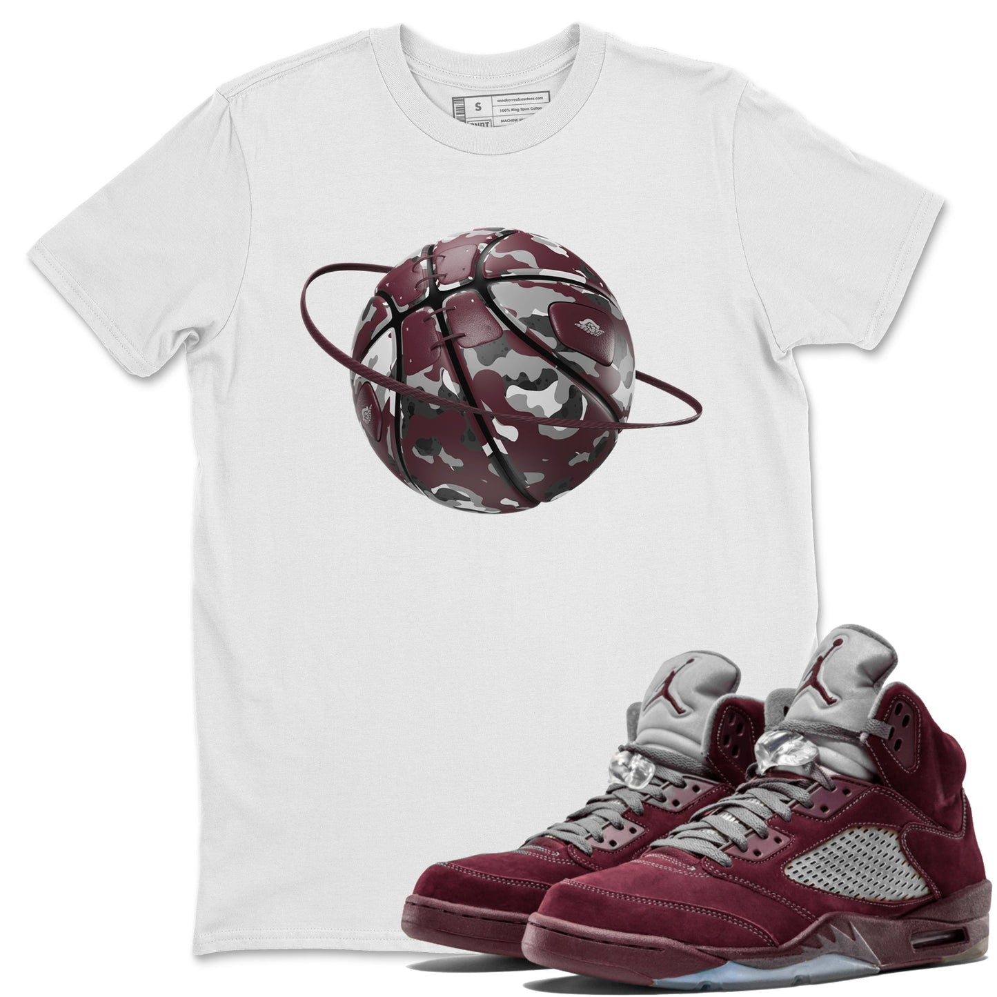 Air Jordan 5 Burgundy shirt to match jordans Camo Basketball Planet Streetwear Sneaker Shirt AJ5 Burgundy Drip Gear Zone Sneaker Matching Clothing Unisex White 1 T-Shirt