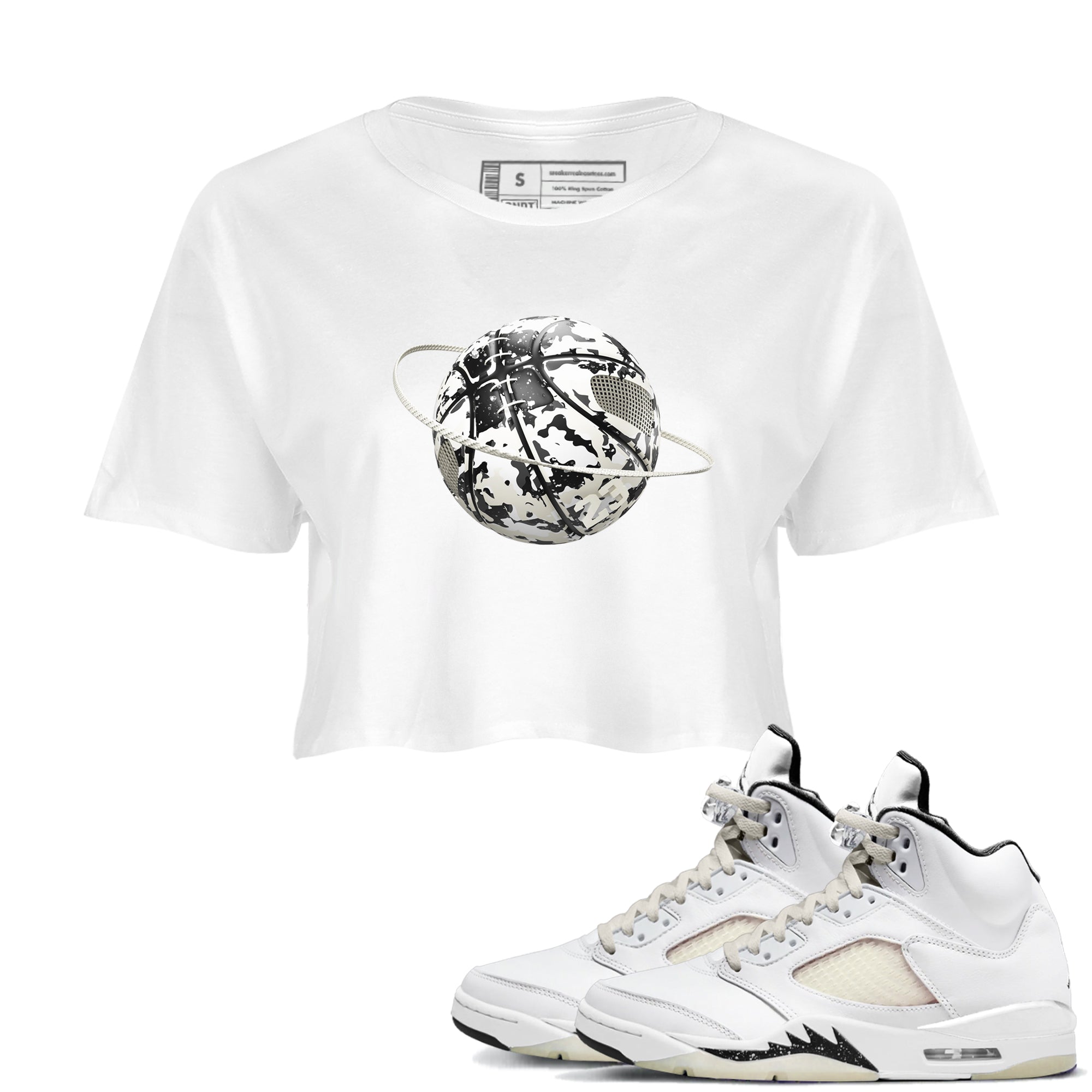 5s Sail shirt to match jordans Camo Basketball Planet sneaker tees Air Jordan 5 Sail Drip Gear Zone White 1 crop length shirt