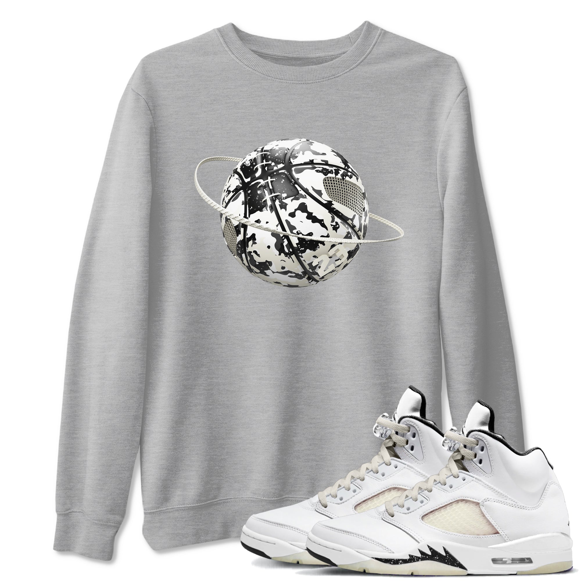 5s Sail shirt to match jordans Camo Basketball Planet sneaker tees Air Jordan 5 Sail Drip Gear Zone unisex cotton Heather Grey 1 crew neck shirt