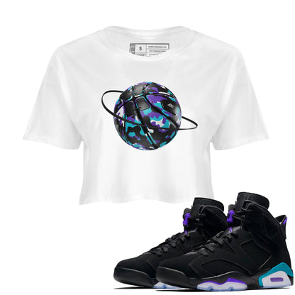 Air Jordan 6 Aqua shirt to match jordans Camo Basketball Planet Streetwear Sneaker Shirt AJ6 Aqua Drip Gear Zone Sneaker Matching Clothing White 1 Crop T-Shirt
