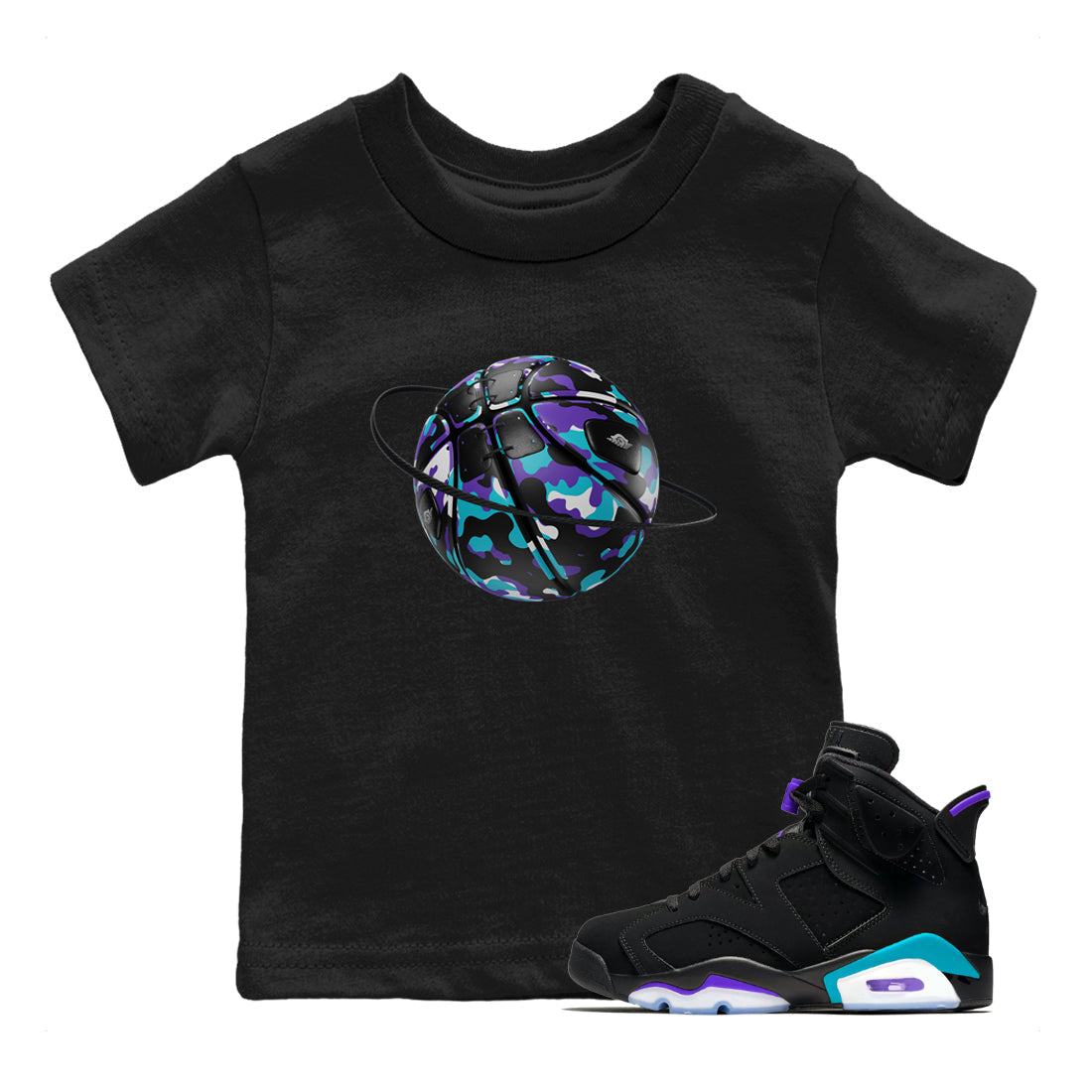 Air Jordan 6 Aqua shirt to match jordans Camo Basketball Planet Streetwear Sneaker Shirt AJ6 Aqua Drip Gear Zone Sneaker Matching Clothing Baby Toddler Black 1 T-Shirt