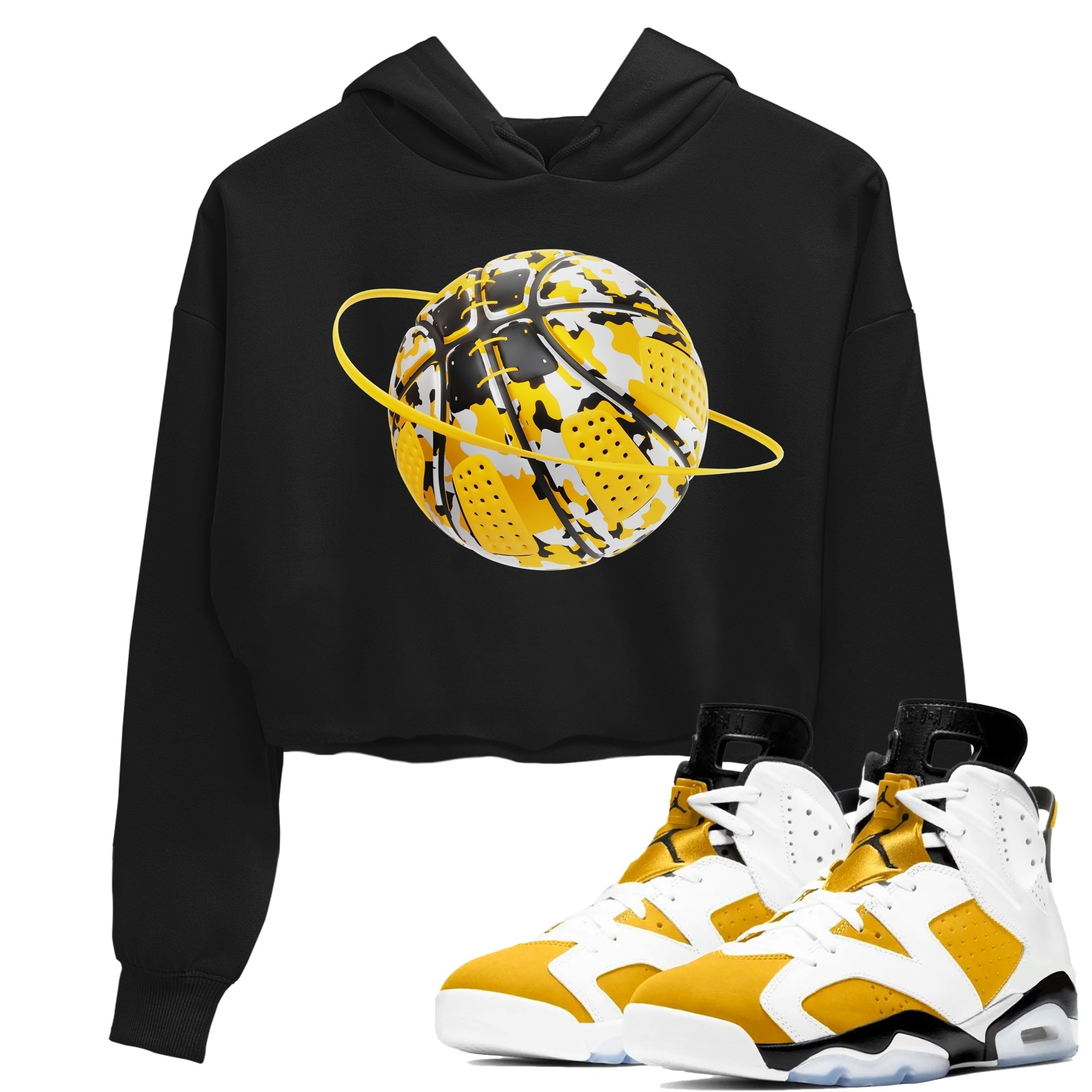 6s Yellow Ochre shirt to match jordans Camo Basketball Planet sneaker tees streetwear brand Air Jordan 6 Yellow Ochre Drip Gear Zone Brand Black 1 Crop T-Shirt