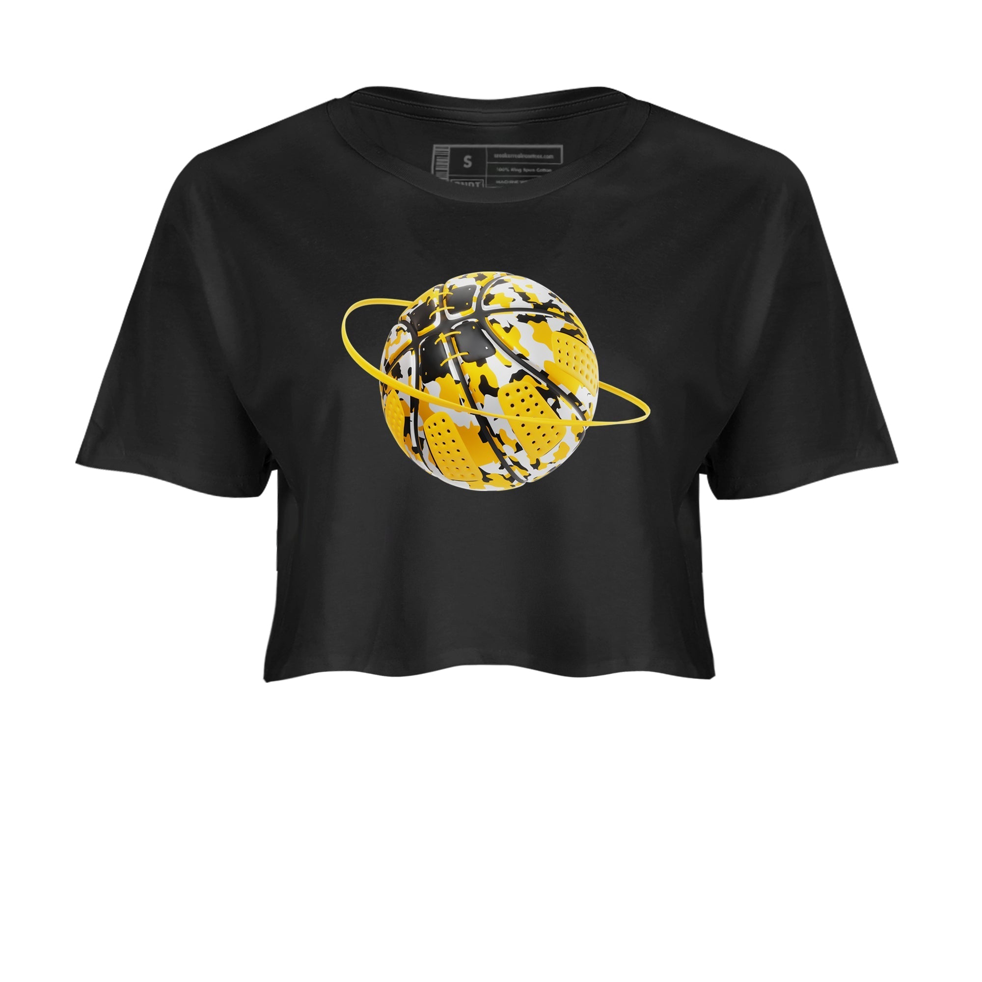 6s Yellow Ochre shirt to match jordans Camo Basketball Planet sneaker tees streetwear brand Air Jordan 6 Yellow Ochre Drip Gear Zone Brand Black 2 Crop T-Shirt