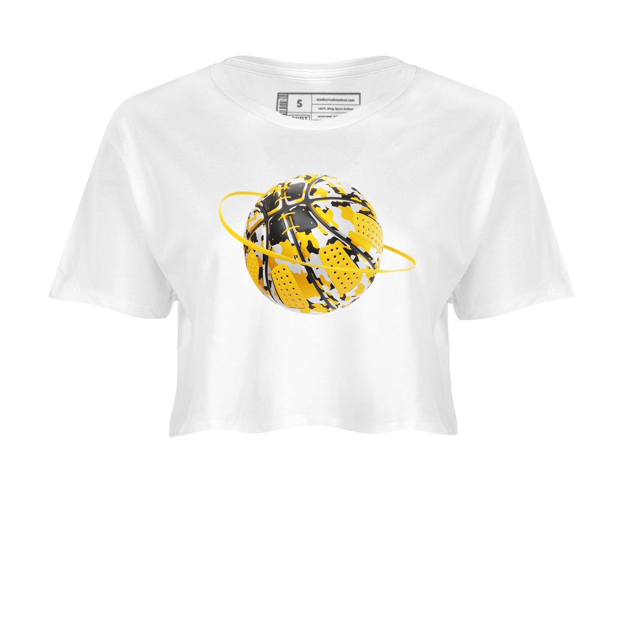 6s Yellow Ochre shirt to match jordans Camo Basketball Planet sneaker tees streetwear brand Air Jordan 6 Yellow Ochre Drip Gear Zone Brand White 2 Crop T-Shirt