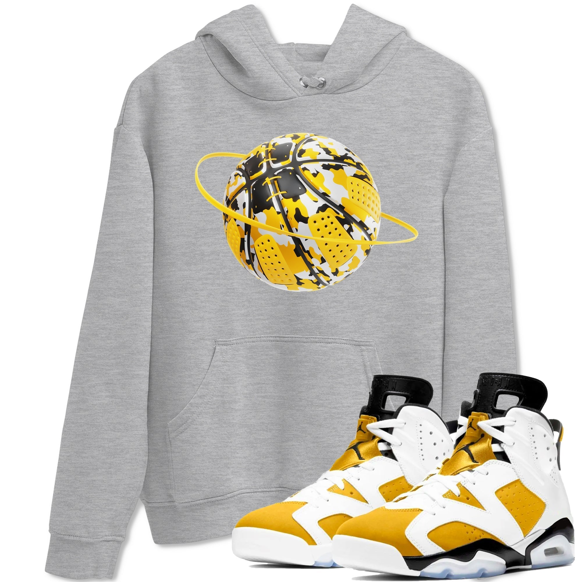 6s Yellow Ochre shirt to match jordans Camo Basketball Planet sneaker tees streetwear brand Air Jordan 6 Yellow Ochre Drip Gear Zone Brand Unisex Heather Grey 1 T-Shirt