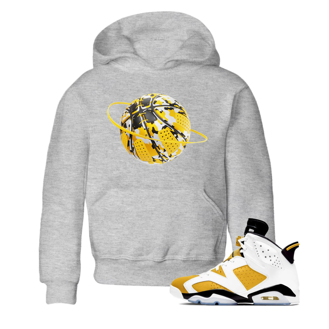 6s Yellow Ochre shirt to match jordans Camo Basketball Planet sneaker tees streetwear brand Air Jordan 6 Yellow Ochre Drip Gear Zone Brand Baby Toddler Heather Grey 1 T-Shirt