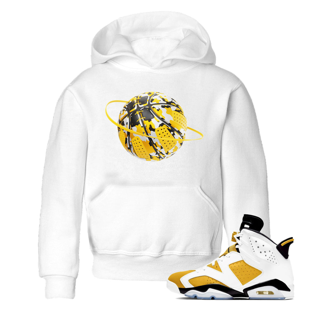 6s Yellow Ochre shirt to match jordans Camo Basketball Planet sneaker tees streetwear brand Air Jordan 6 Yellow Ochre Drip Gear Zone Brand Baby Toddler White 1 T-Shirt